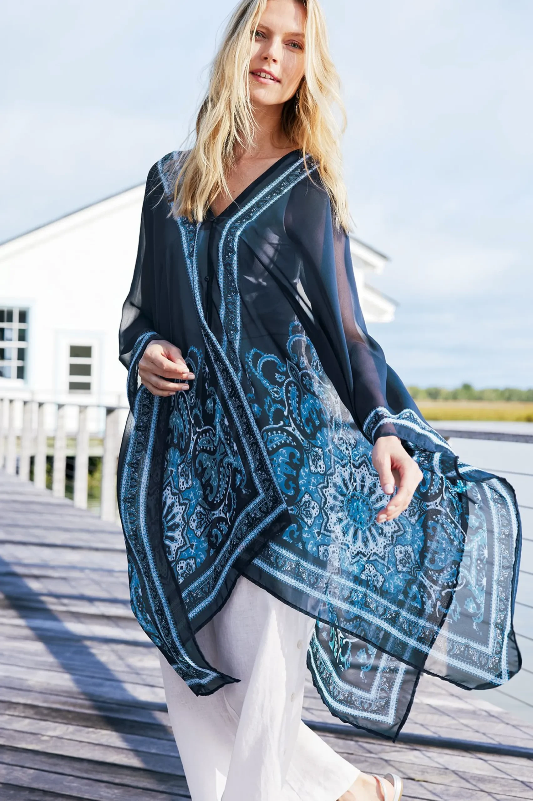 Soft Surroundings Aleta Poncho Topper> Into The Blues|Vacation Shop