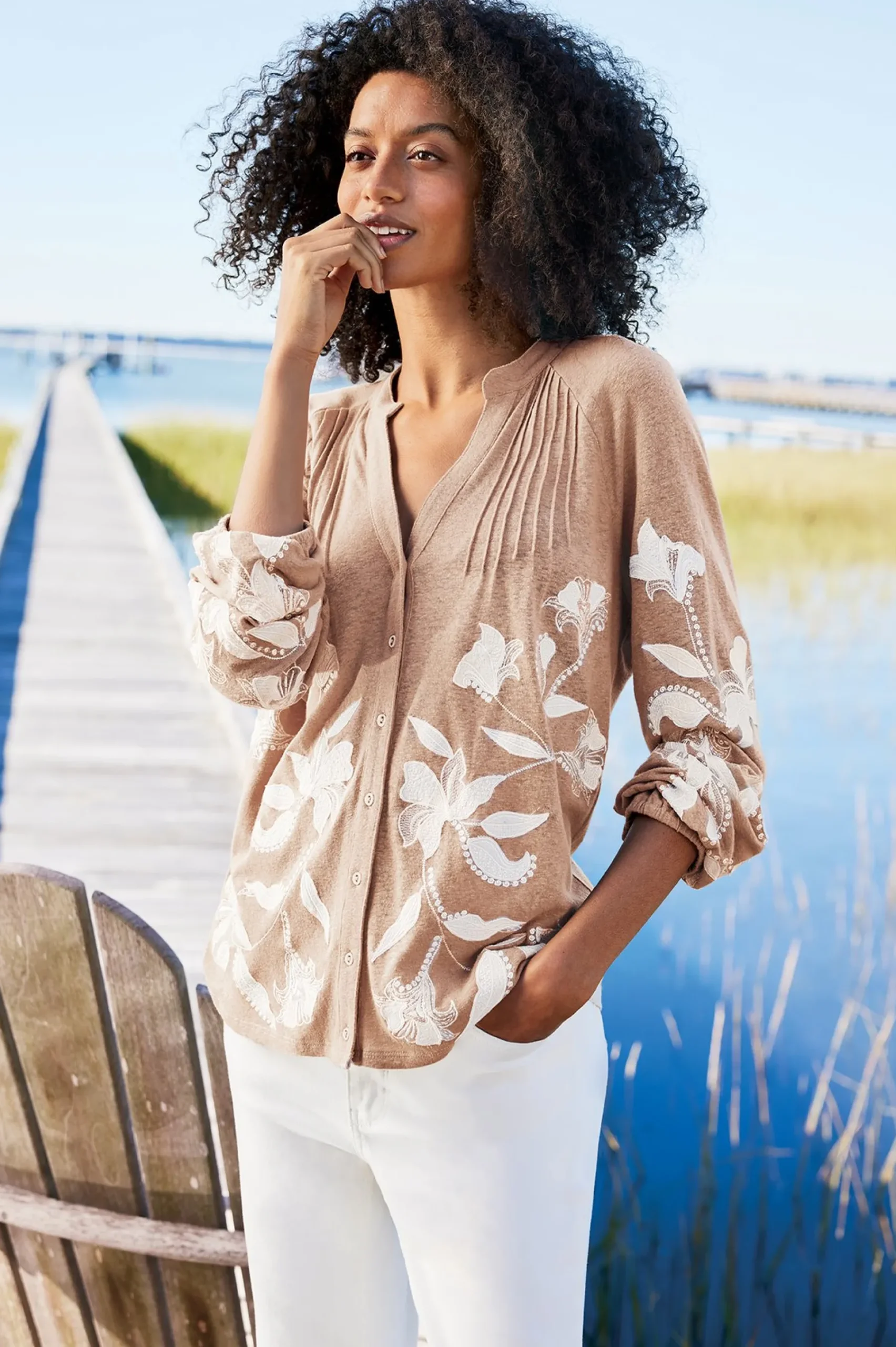 Soft Surroundings Alva Embroidered Knit Top> Feminine Flourish|Global Artistry