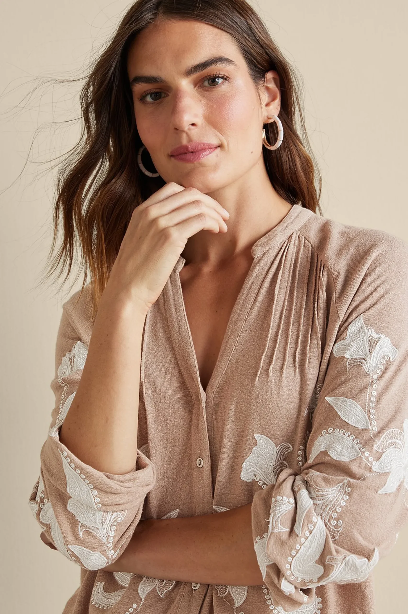 Soft Surroundings Alva Embroidered Knit Top> Feminine Flourish|Global Artistry