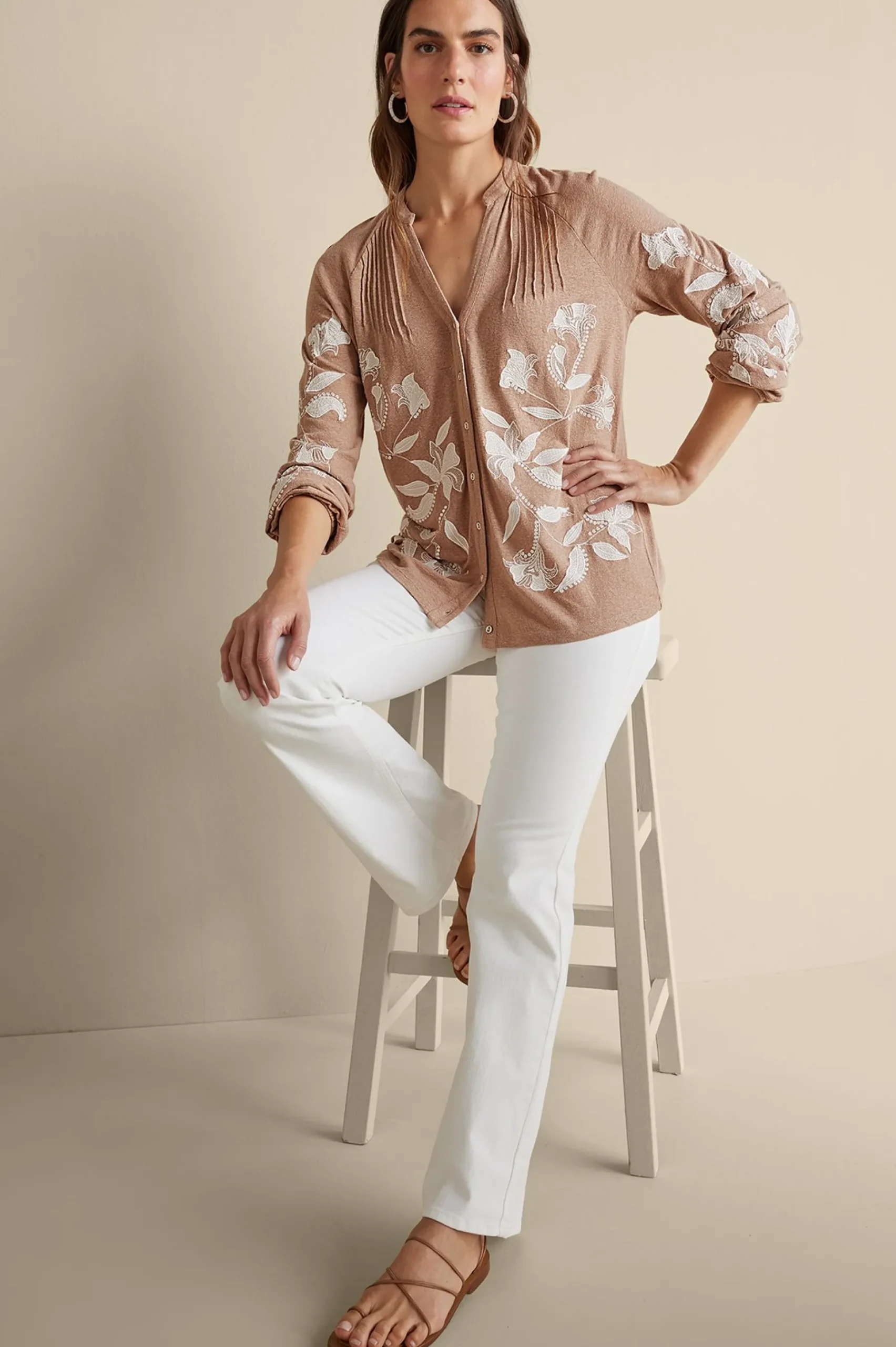 Soft Surroundings Alva Embroidered Knit Top> Feminine Flourish|Global Artistry