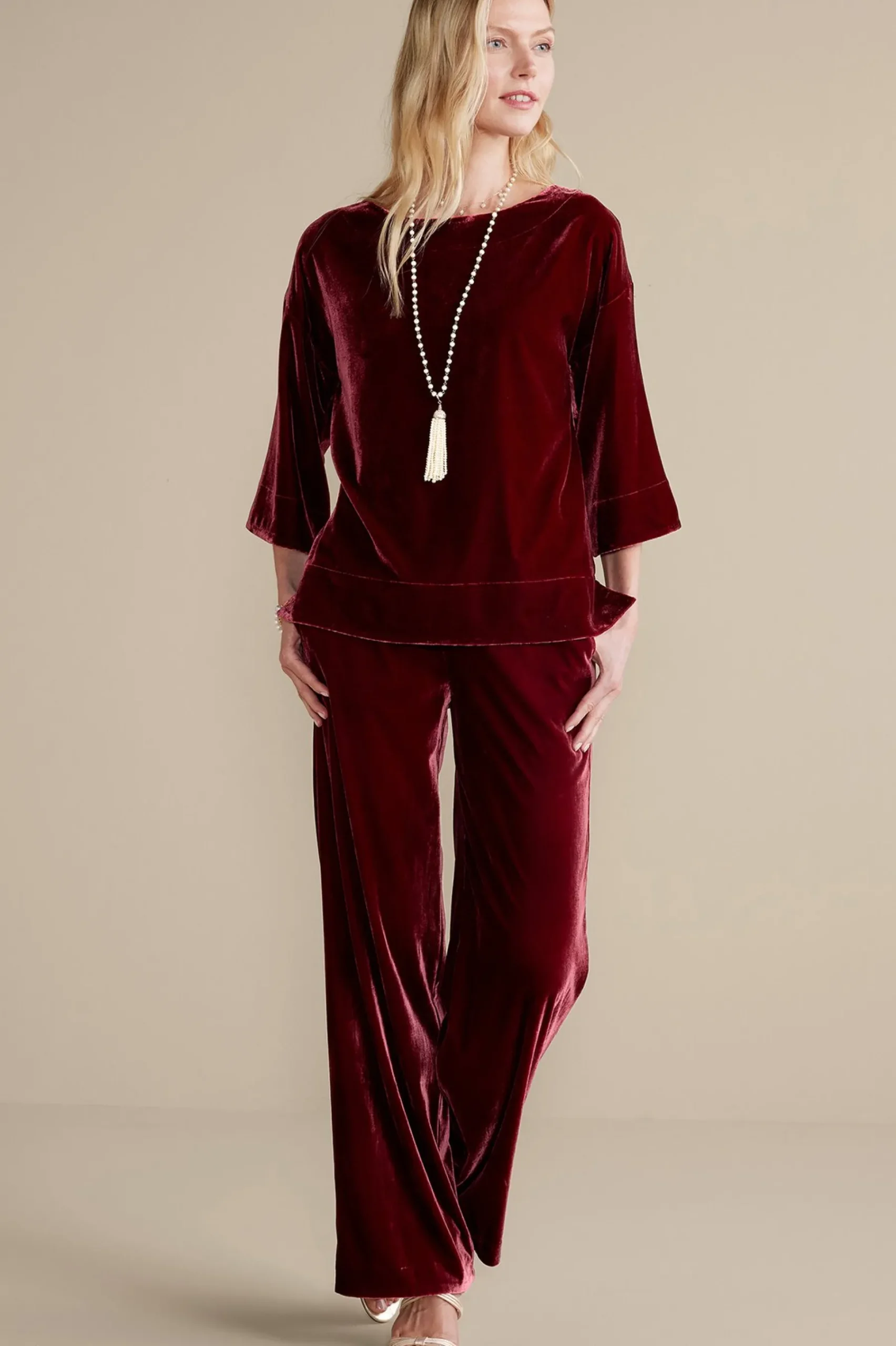 Soft Surroundings Aria Velvet Top> EVelvet Styles|three quarter length