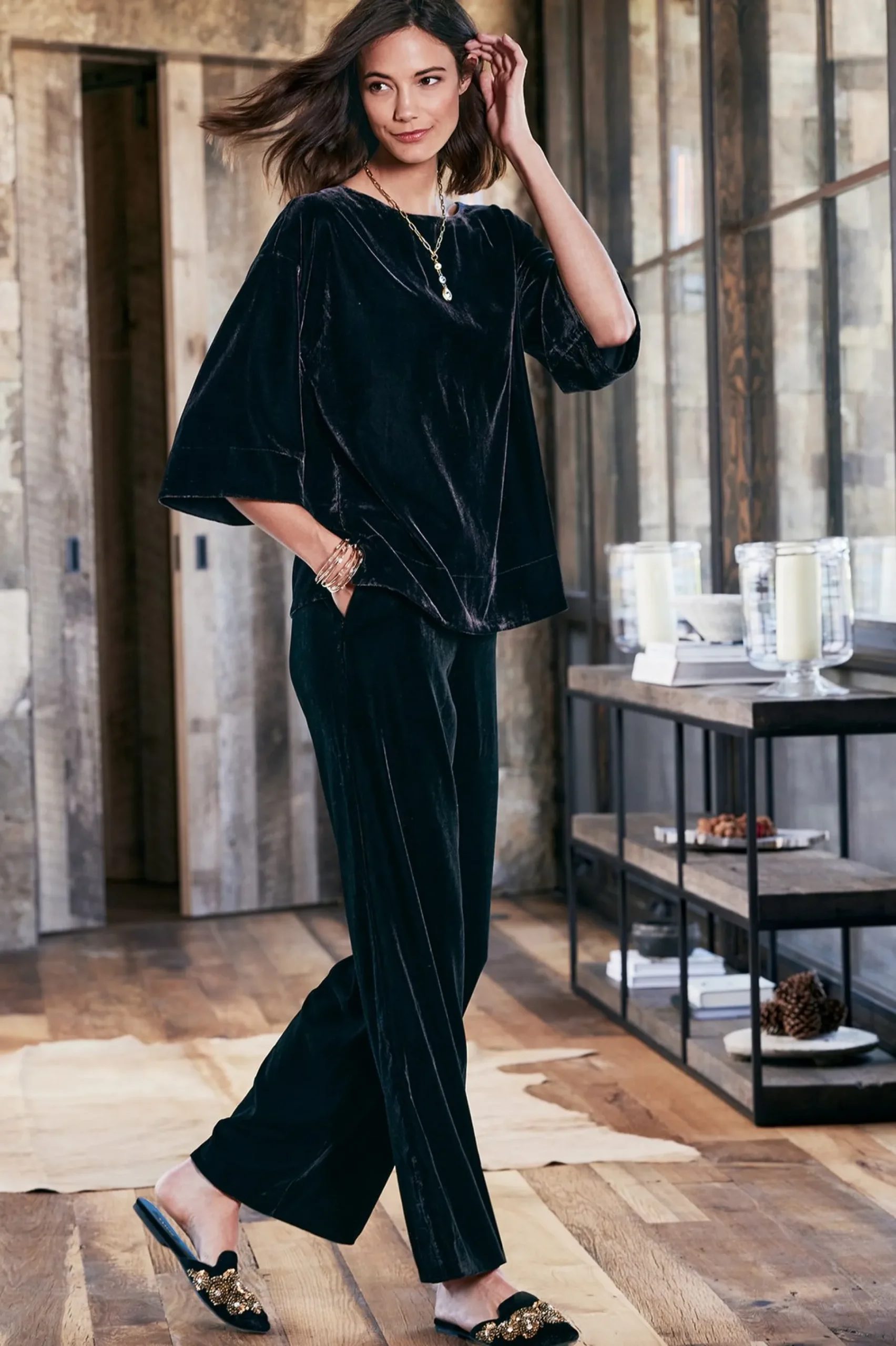 Soft Surroundings Aria Velvet Top> EVelvet Styles|three quarter length