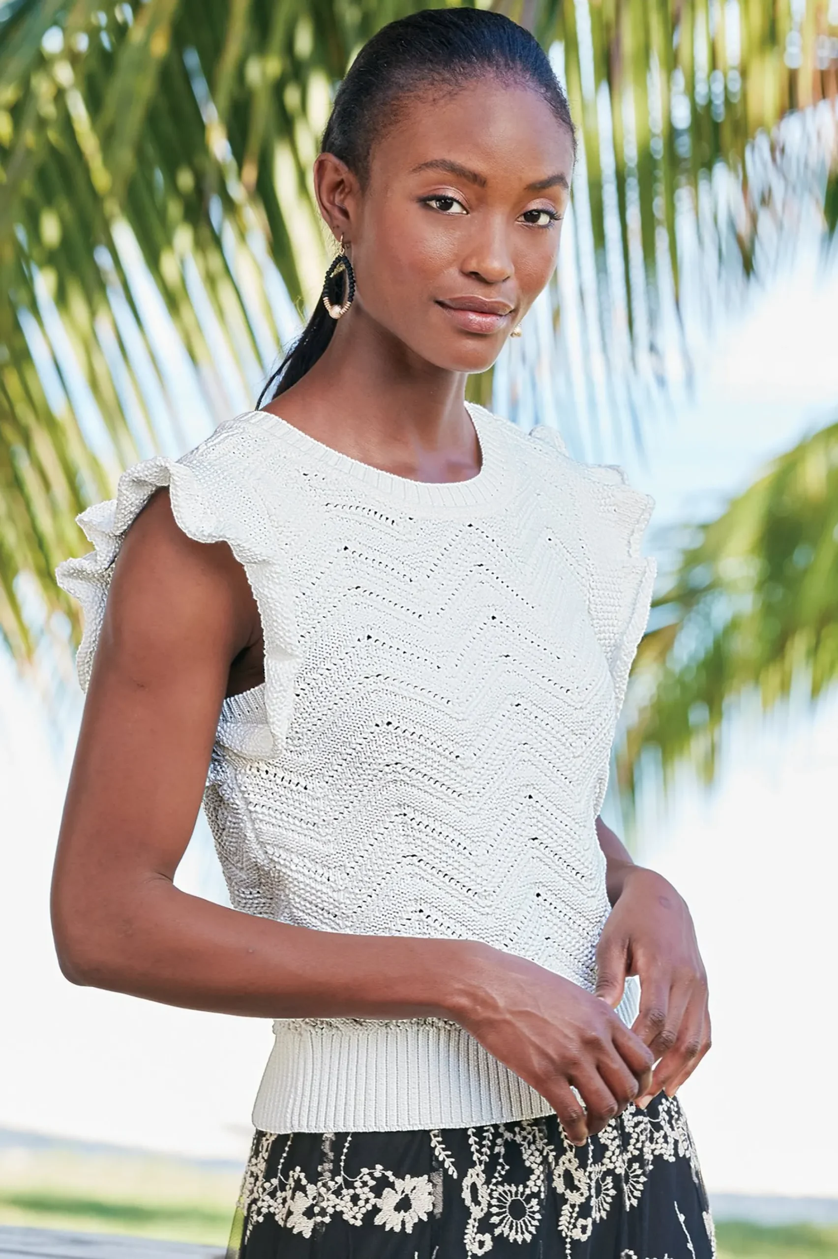 Soft Surroundings Celina Flutter Sleeve Sweater> Sweaters & Cardigans|sleeveless