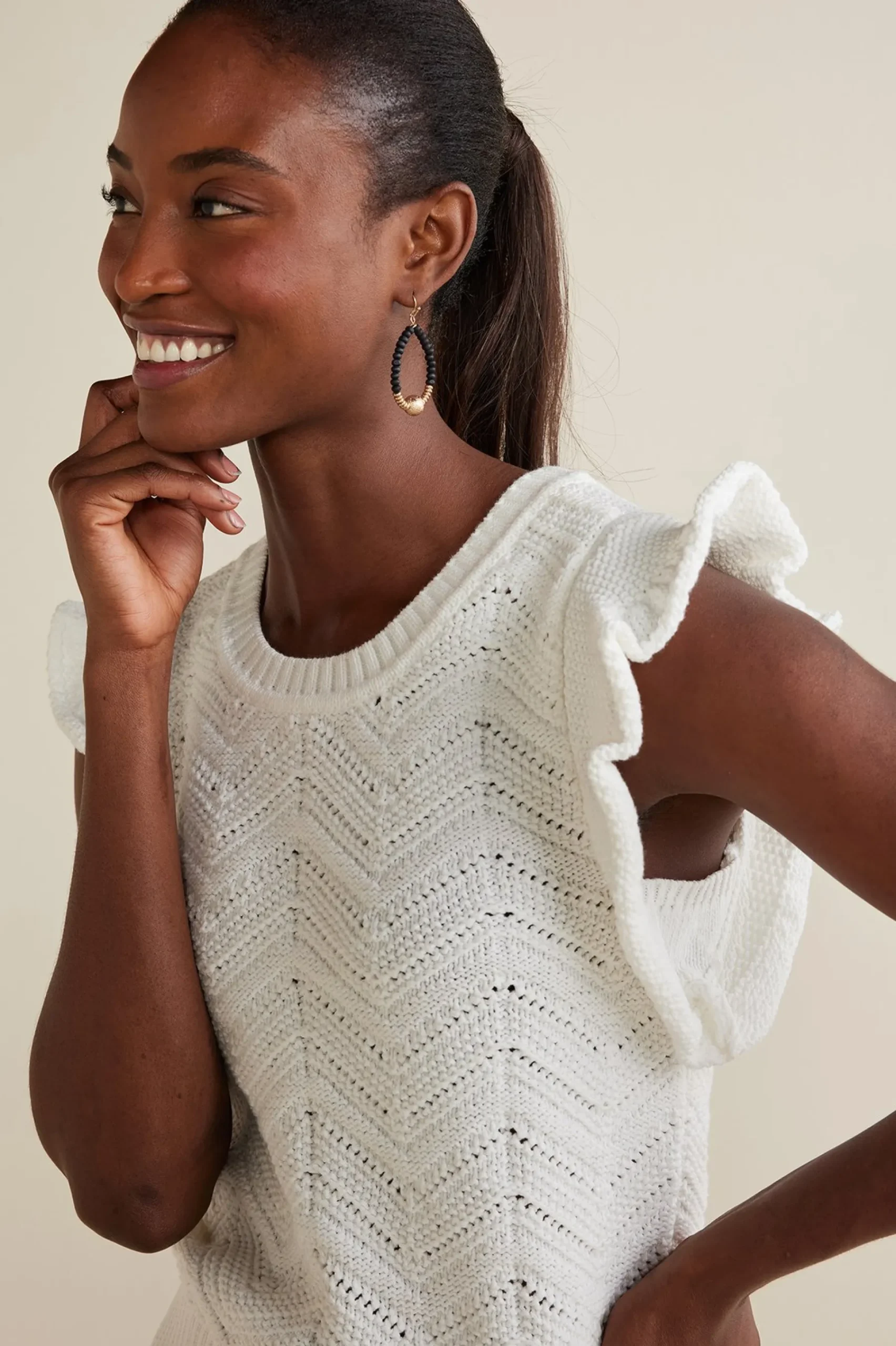 Soft Surroundings Celina Flutter Sleeve Sweater> Sweaters & Cardigans|sleeveless