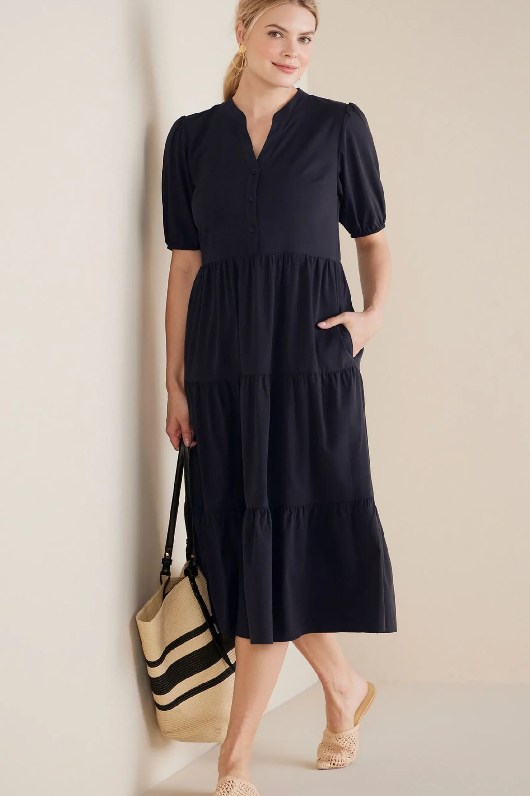 Soft Surroundings Claudia Midi Dress> solids|mid-length