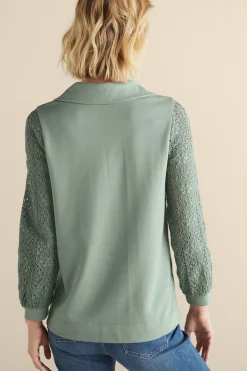 Soft Surroundings Crochet Sleeve French Terry Tunic><noscript><img width=