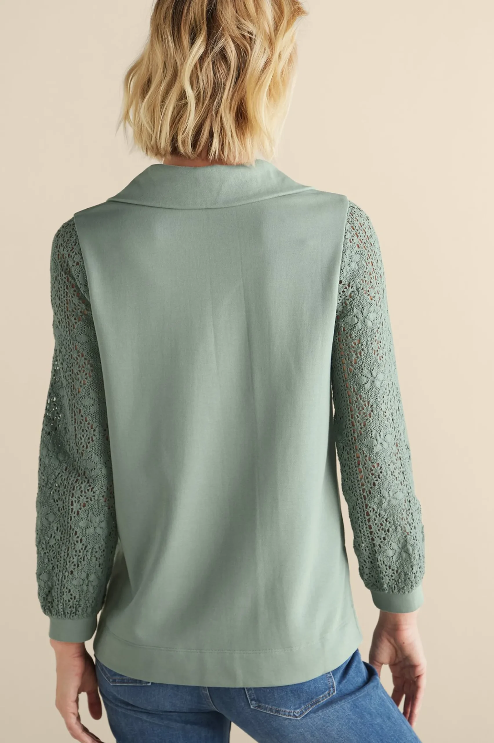 Soft Surroundings Crochet Sleeve French Terry Tunic> Feminine Flourish|Wear Now Styles