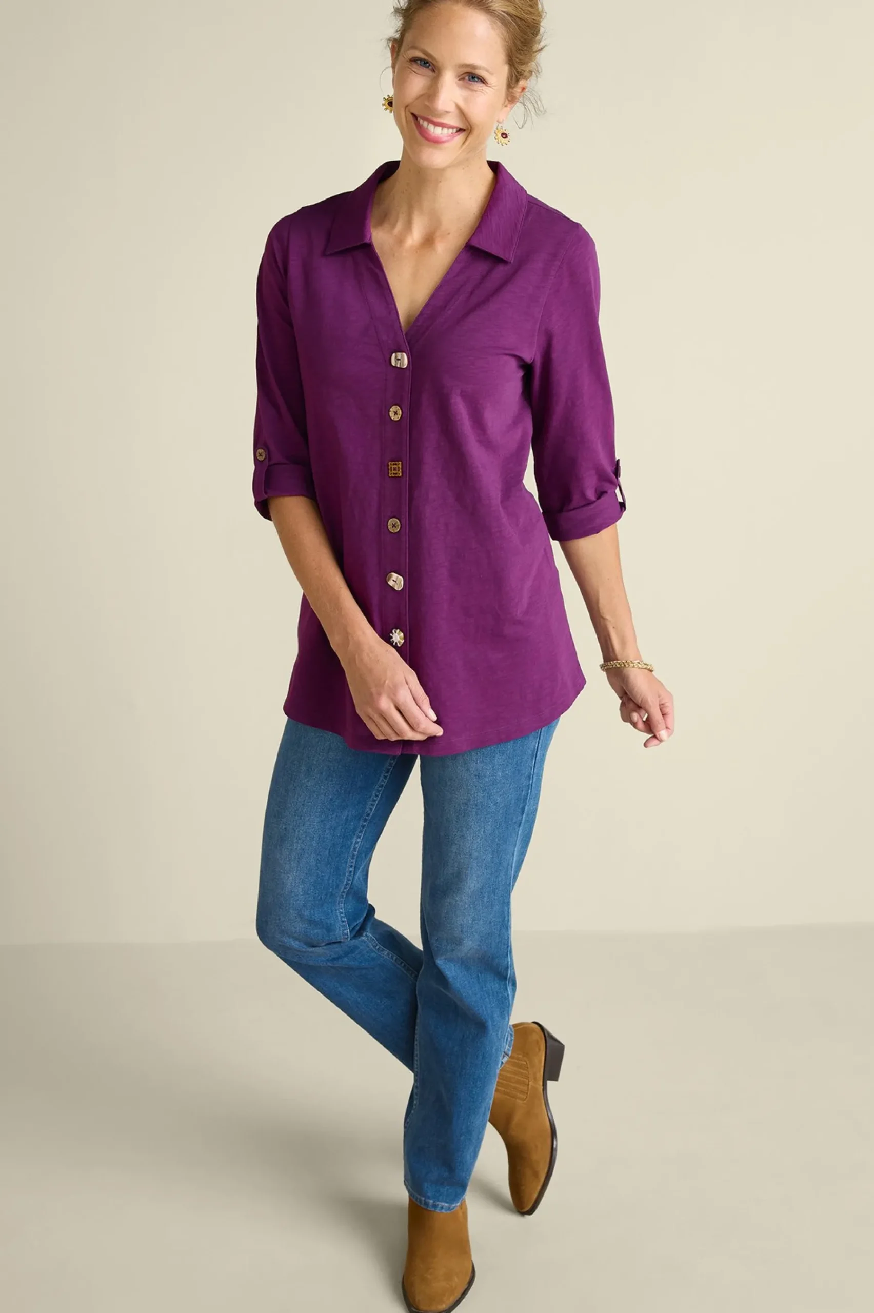 Soft Surroundings Danielle 3/4 Sleeve Tunic> Vacation Shop|three quarter length