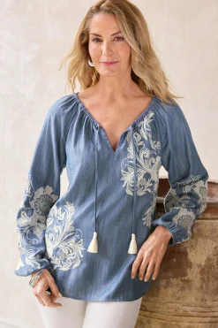 Soft Surroundings Diya Embroidered TENCEL™ Peasant Top><noscript><img width=