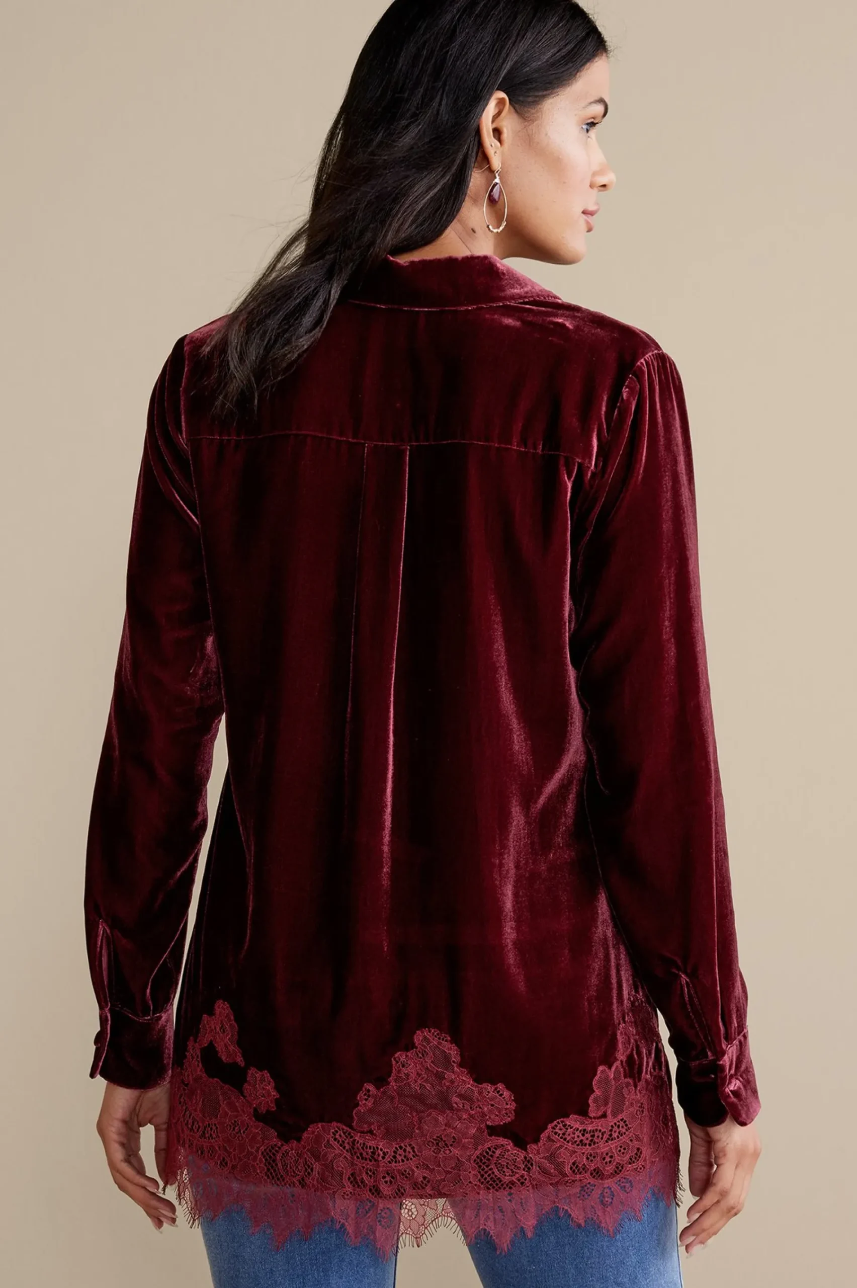 Soft Surroundings Eden Velvet & Lace Shirt> Everyday Styles|EVelvet Styles