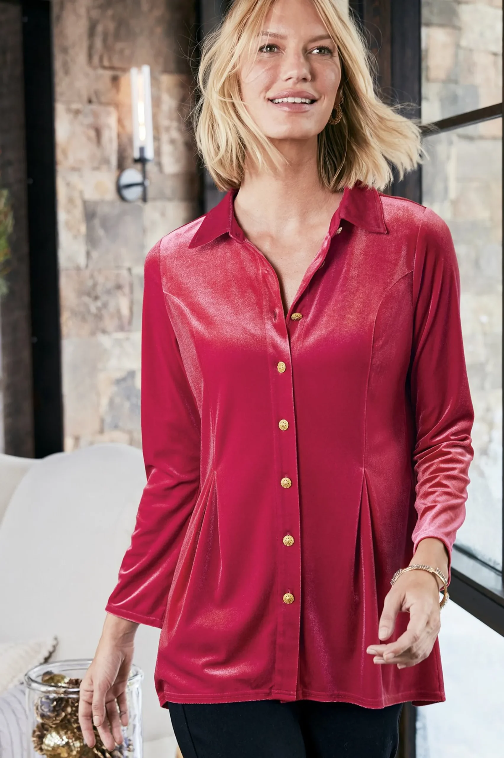 Soft Surroundings Enchanted Velvet Shirt> EVelvet Styles|long sleeve