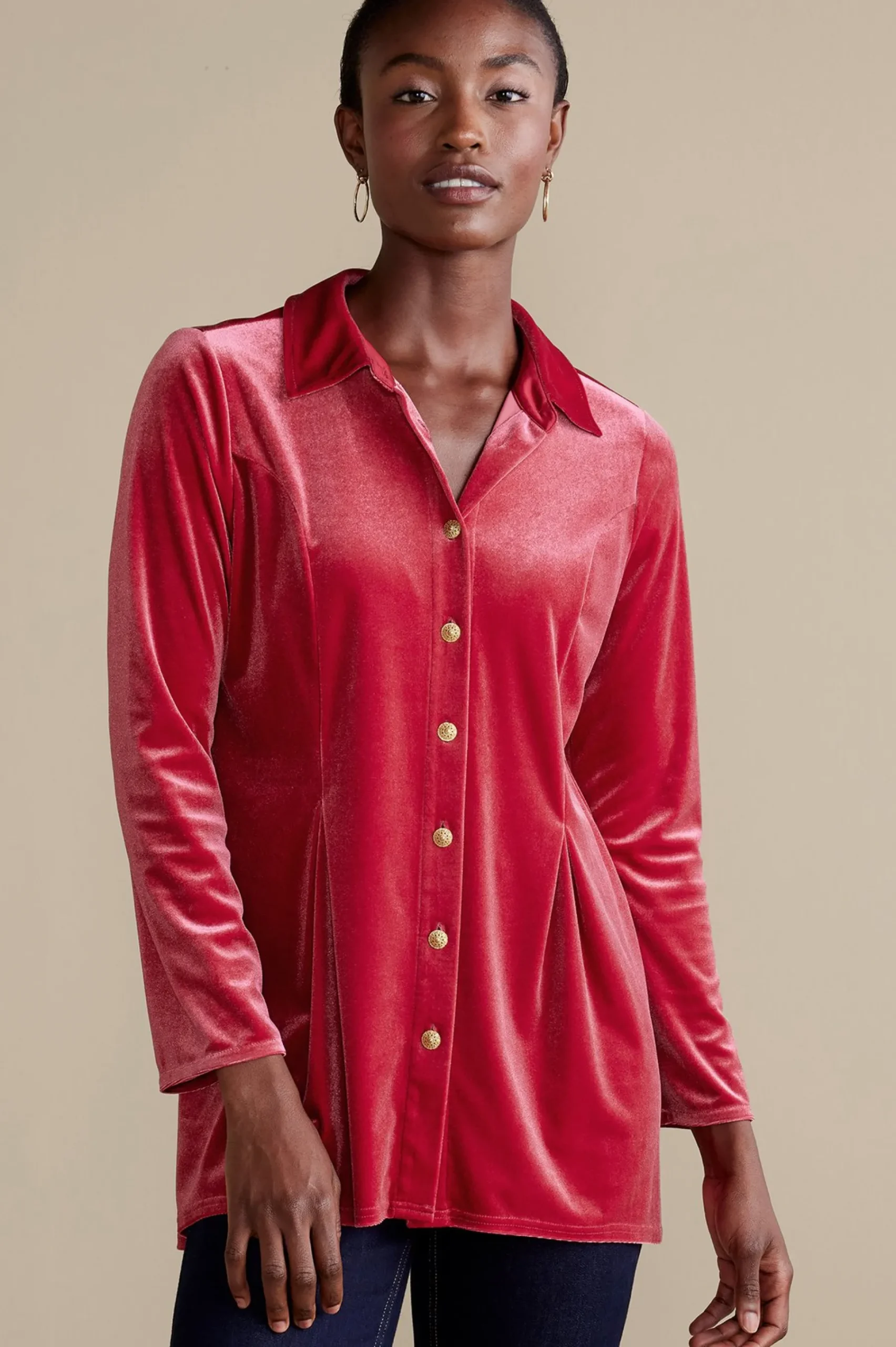 Soft Surroundings Enchanted Velvet Shirt> EVelvet Styles|long sleeve