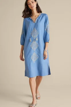 Soft Surroundings Hasana Linen Blend Midi Dress> Feminine Flourish|Into The Blues