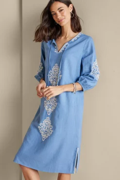 Soft Surroundings Hasana Linen Blend Midi Dress> Feminine Flourish|Into The Blues