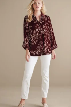 Soft Surroundings Icon Silk Velvet Poets Shirt> EVelvet Styles|elbow length