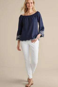 Soft Surroundings Josey Top> Feminine Flourish|Into The Blues