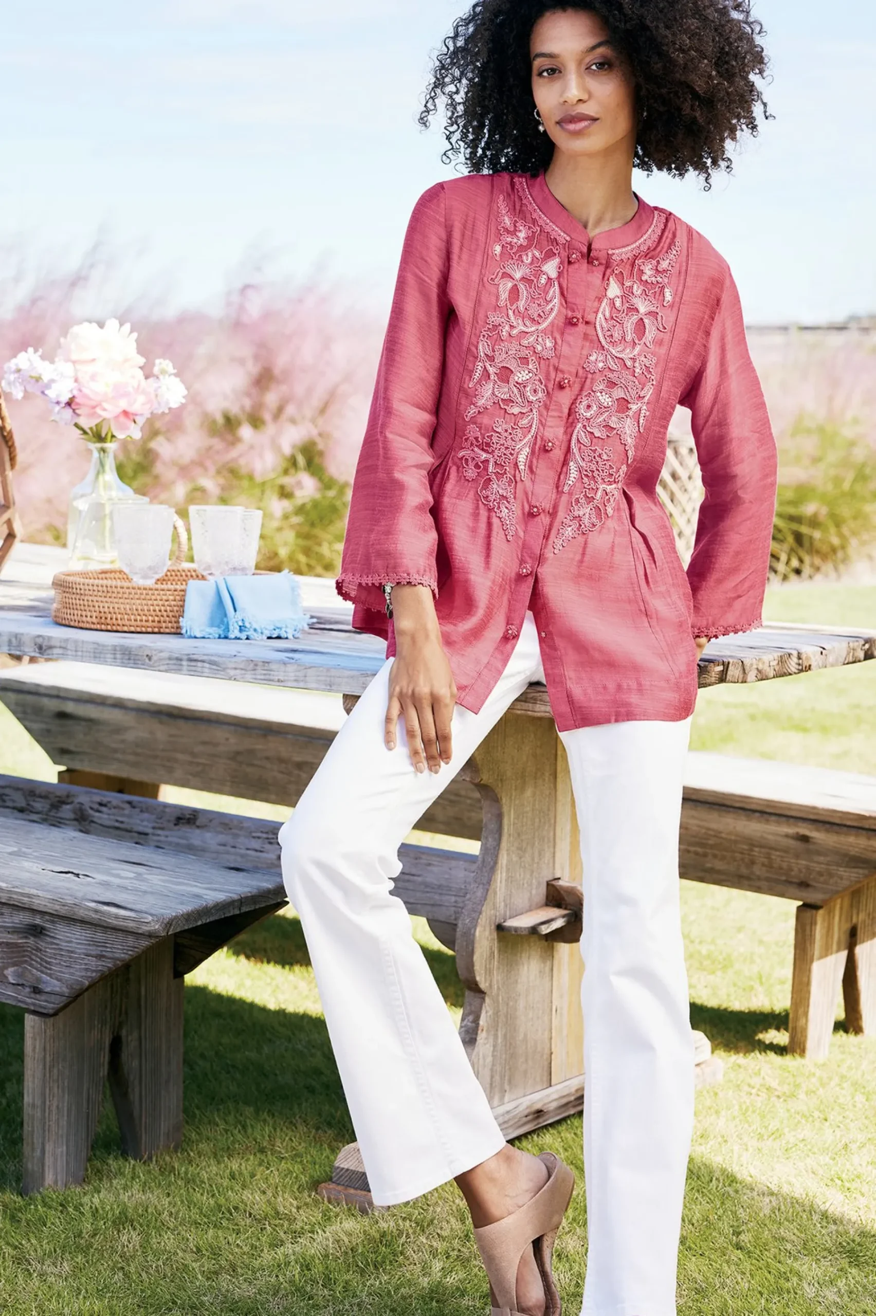 Soft Surroundings Kateri Soutache Embroidered Top> Feminine Flourish|Vacation Shop