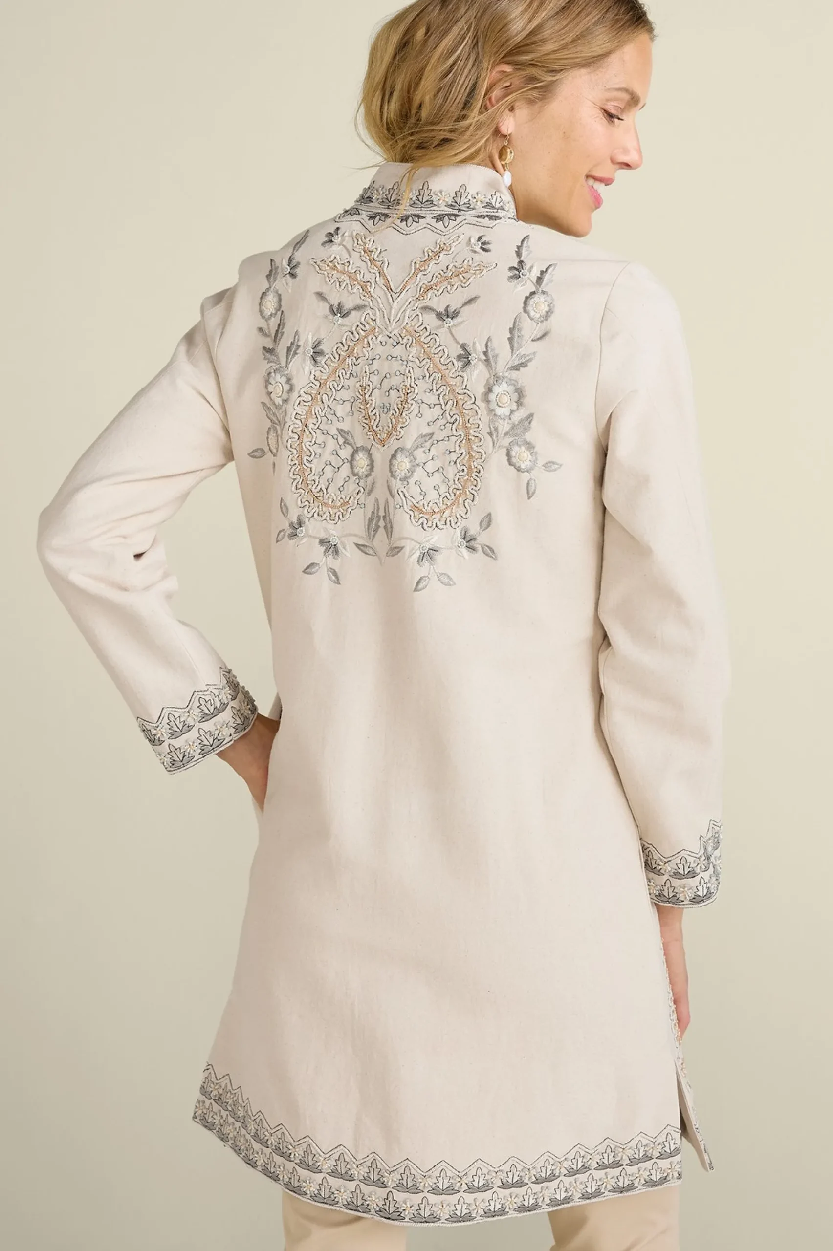 Soft Surroundings Kerala Embellished Natural Jacket> Feminine Flourish|Wear Now Styles