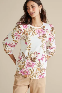 Soft Surroundings Lesley Printed Top> Feminine Flourish|three quarter length