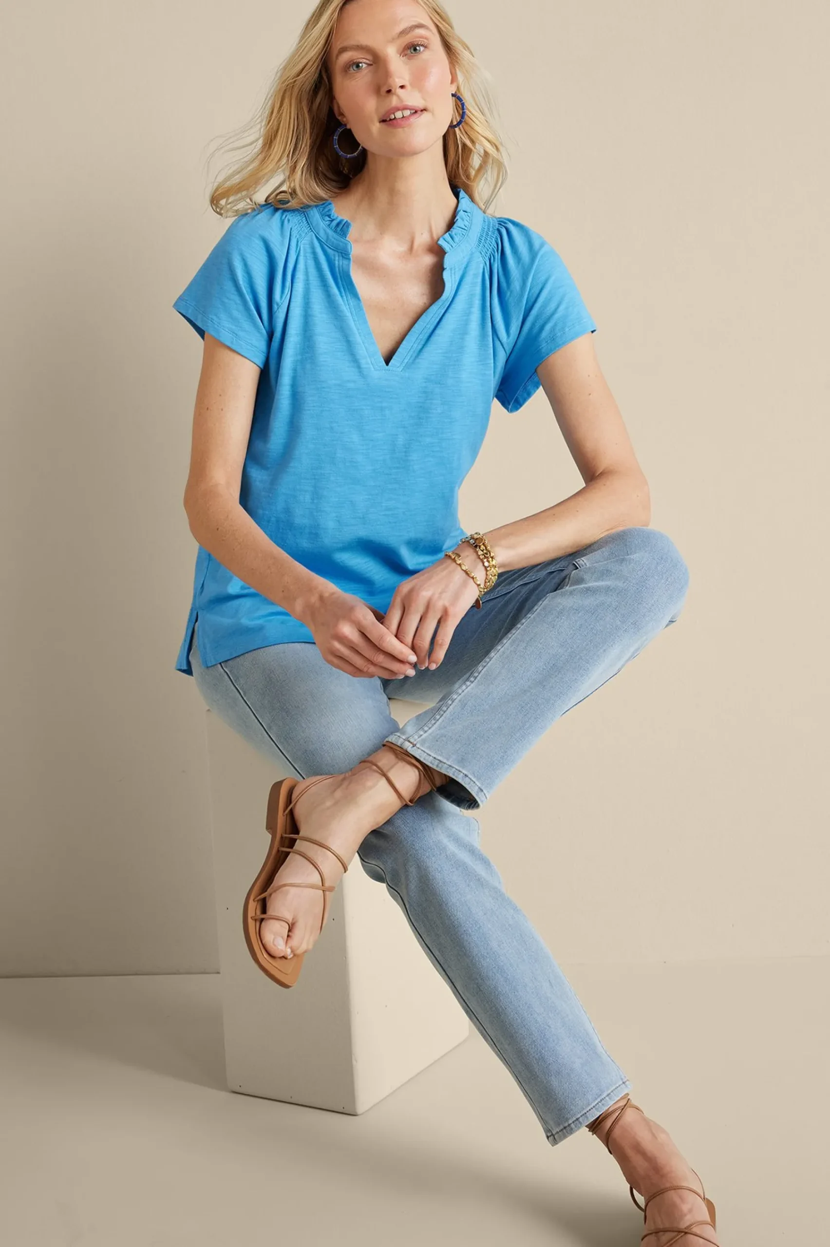 Soft Surroundings Loretta SUPIMA® Slub Tee> Into The Blues|Vacation Shop