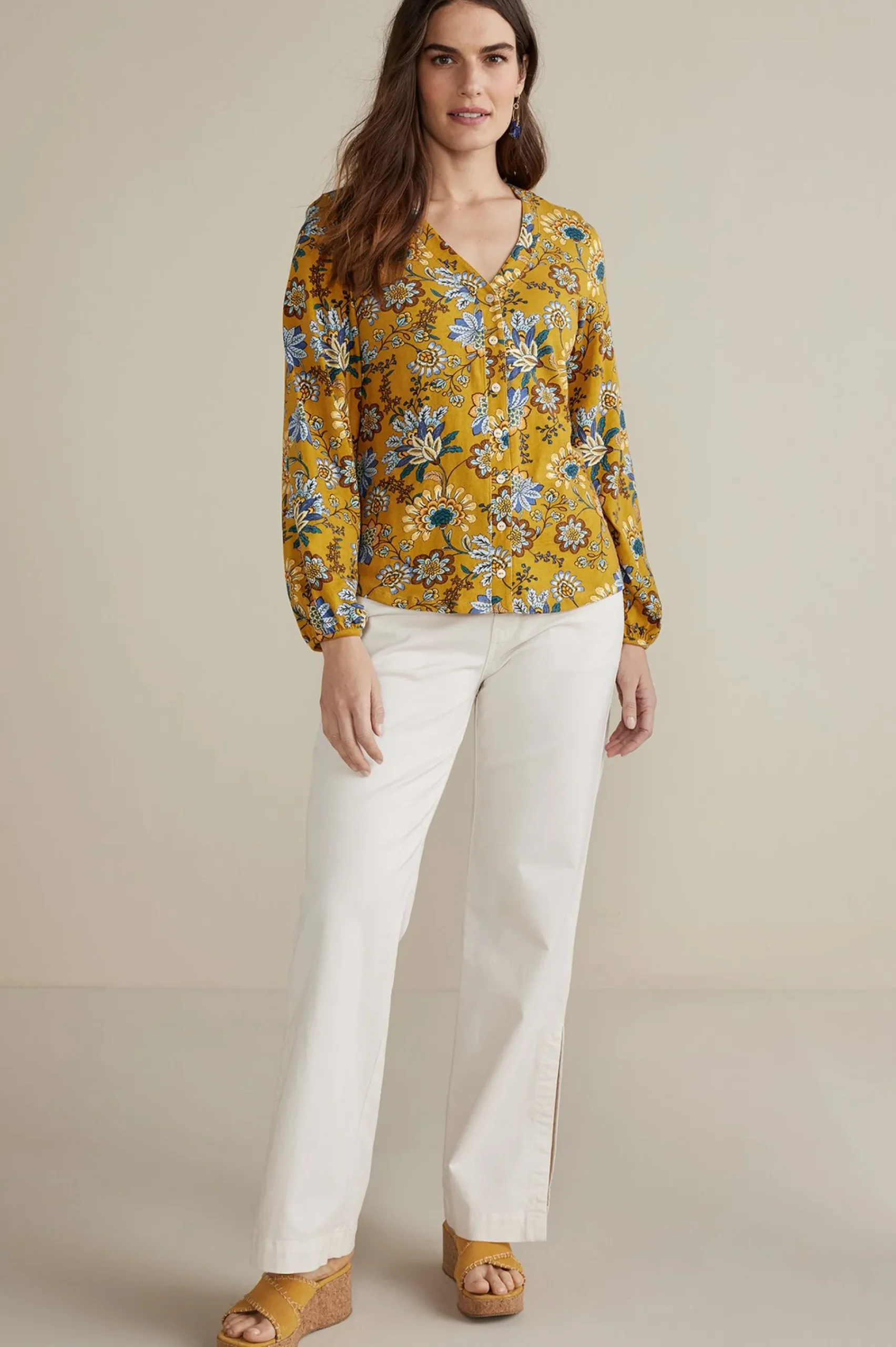 Soft Surroundings Lorna Button Front Top> long sleeve|shirts