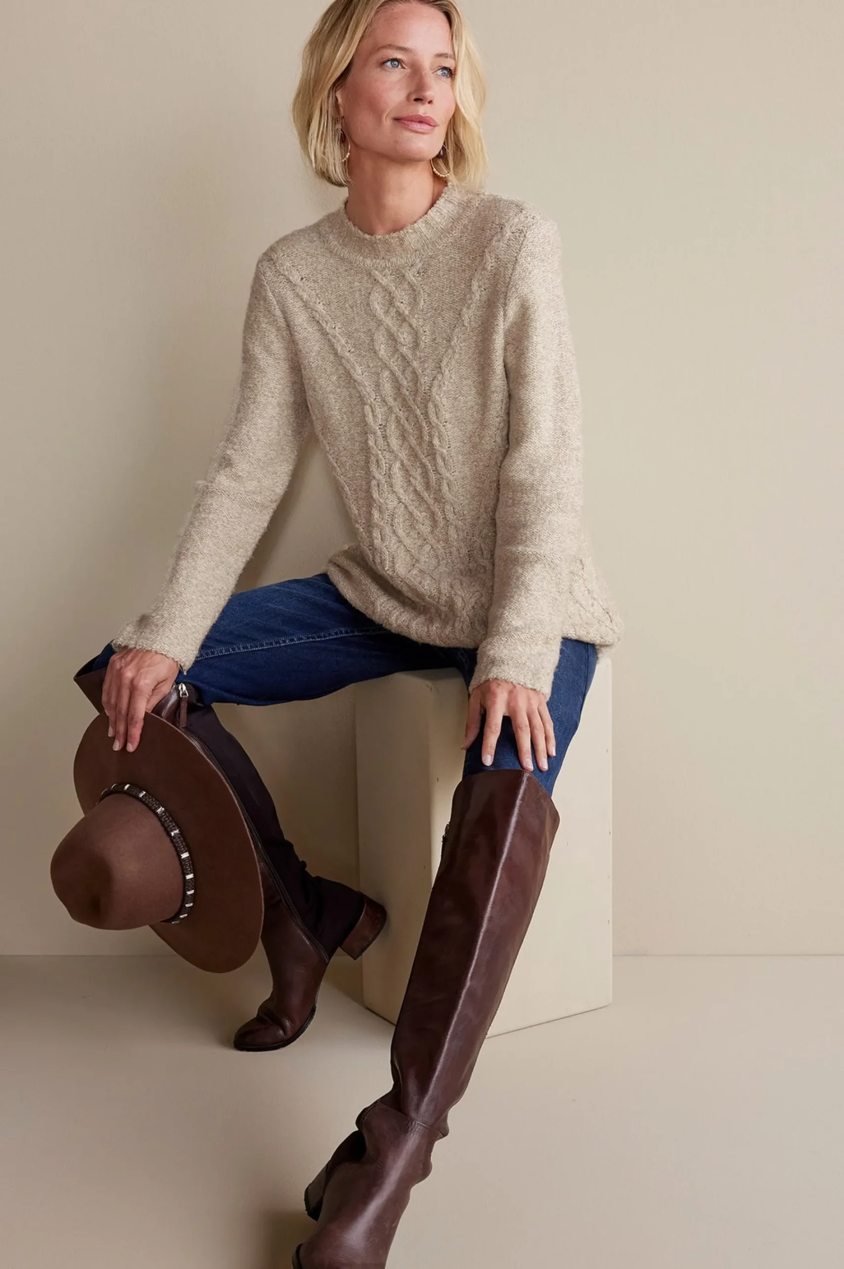 Soft Surroundings Marianna Cable Sweater> Sweaters & Cardigans|long sleeve
