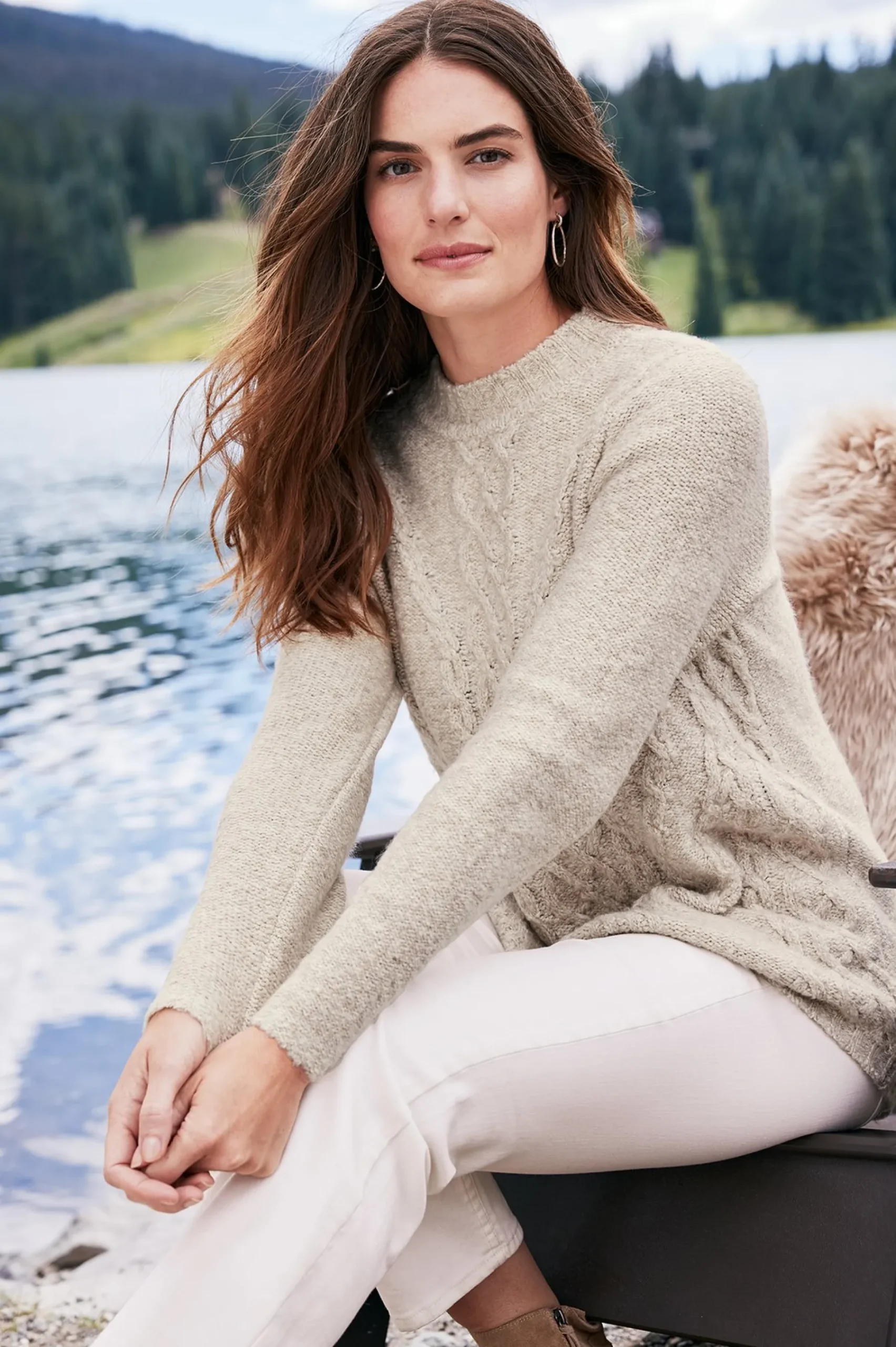 Soft Surroundings Marianna Cable Sweater> Sweaters & Cardigans|long sleeve