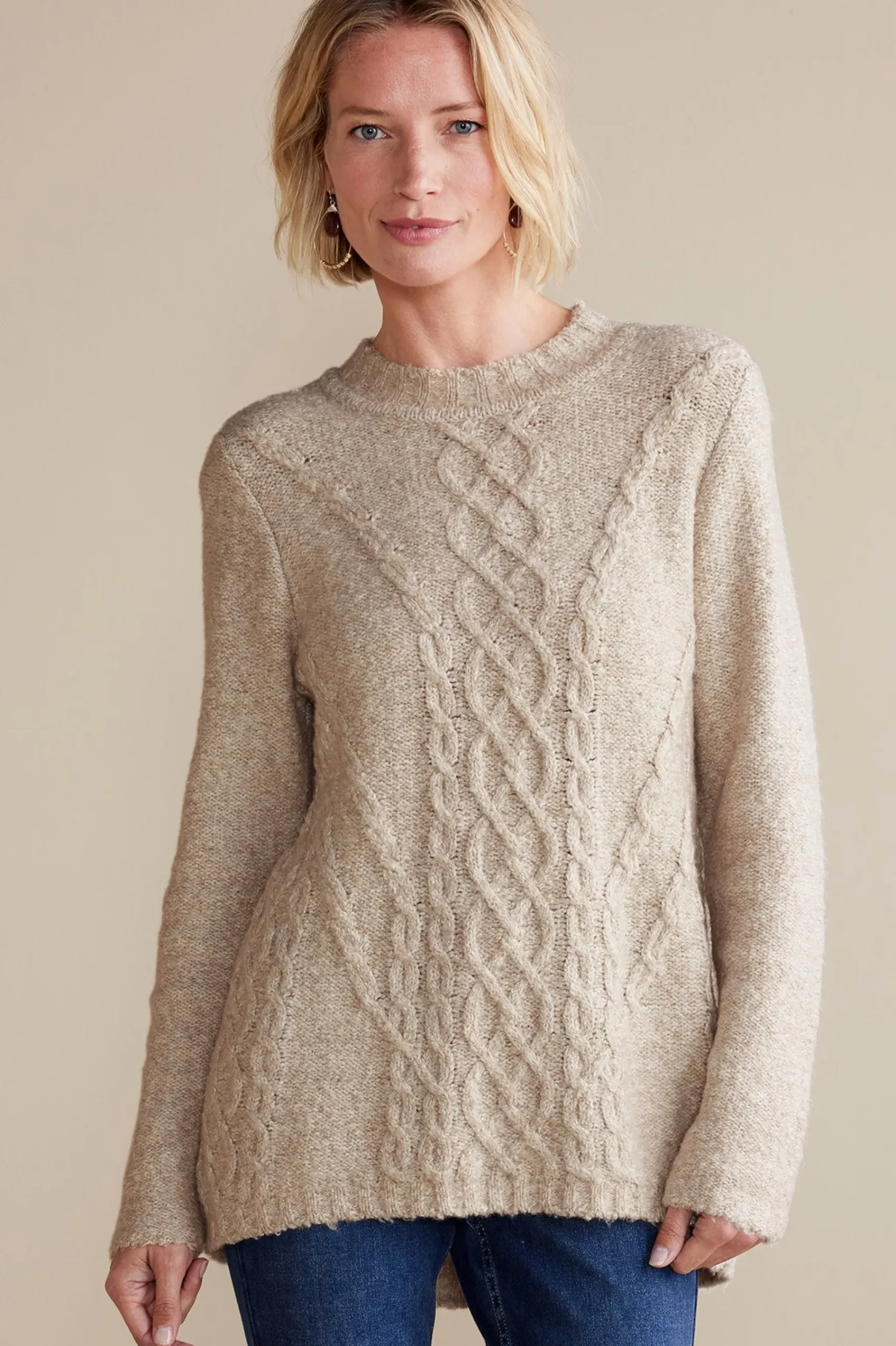 Soft Surroundings Marianna Cable Sweater> Sweaters & Cardigans|long sleeve