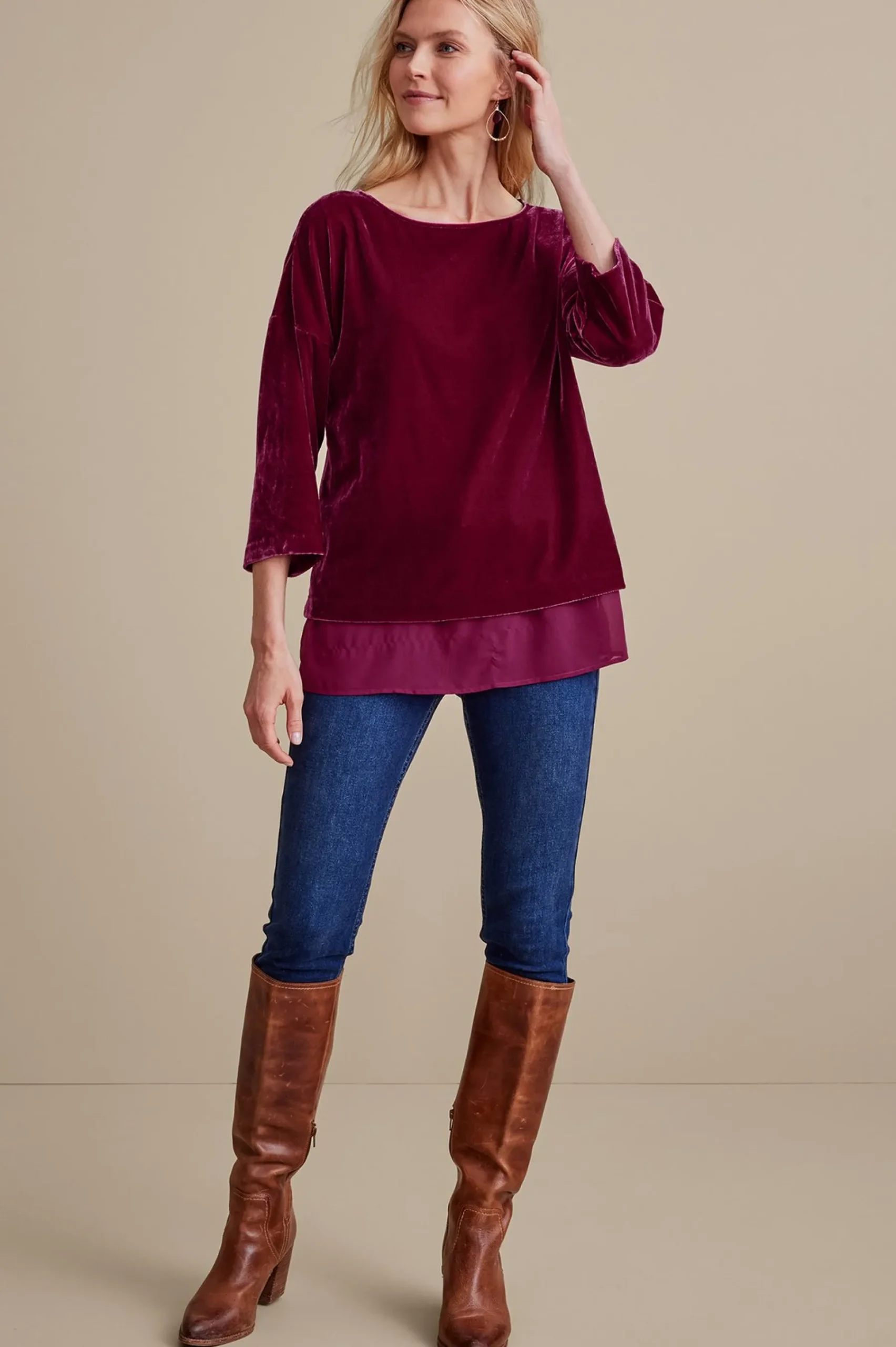 Soft Surroundings Millie Velvet Tunic> EVelvet Styles|three quarter length