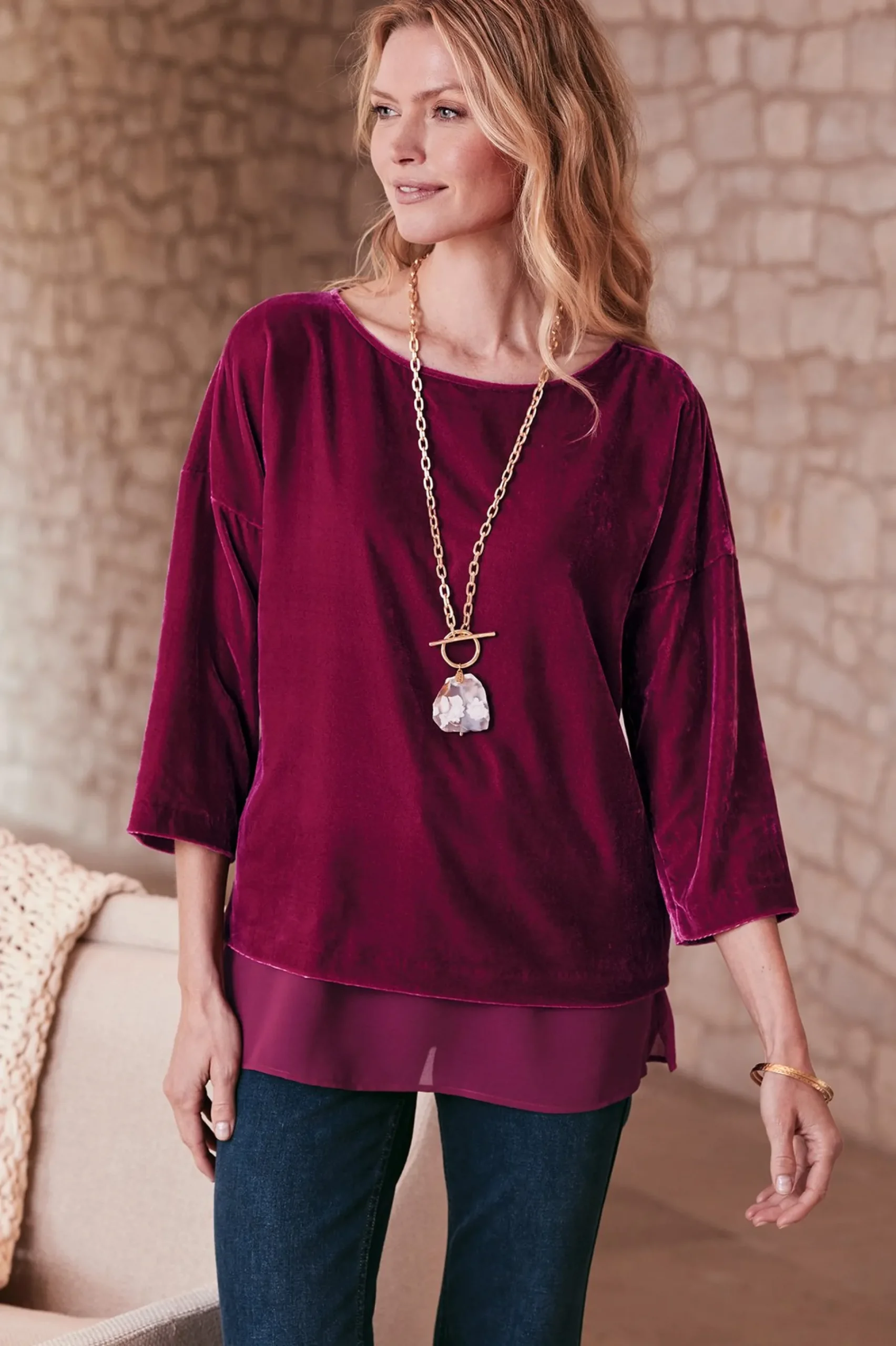 Soft Surroundings Millie Velvet Tunic> EVelvet Styles|three quarter length