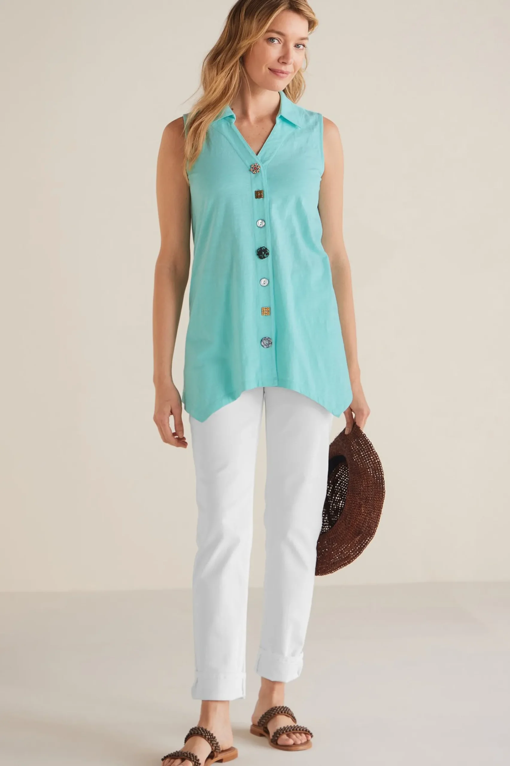 Soft Surroundings Petites Danielle Button Tank> Everyday Styles