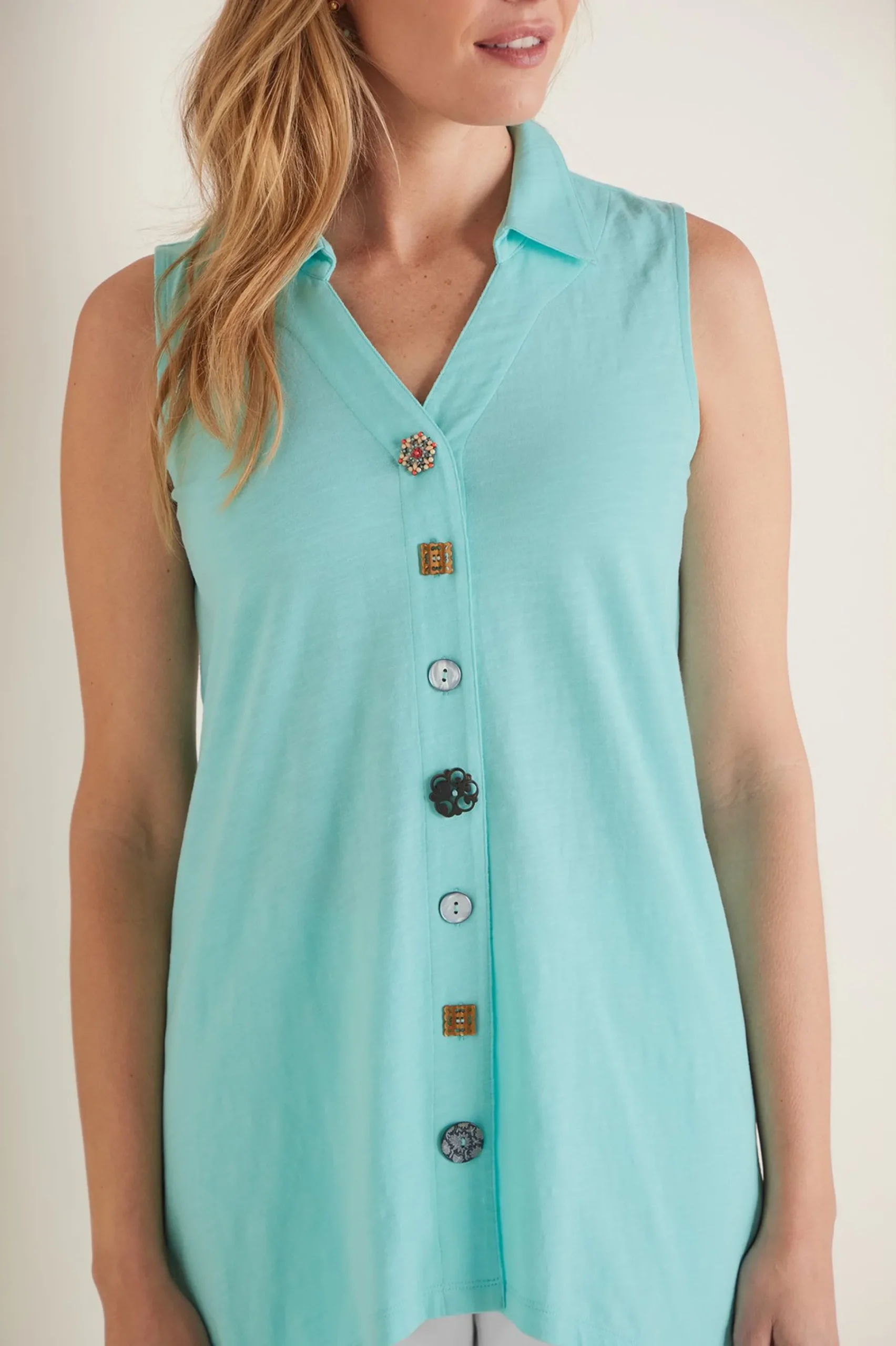 Soft Surroundings Petites Danielle Button Tank> Everyday Styles