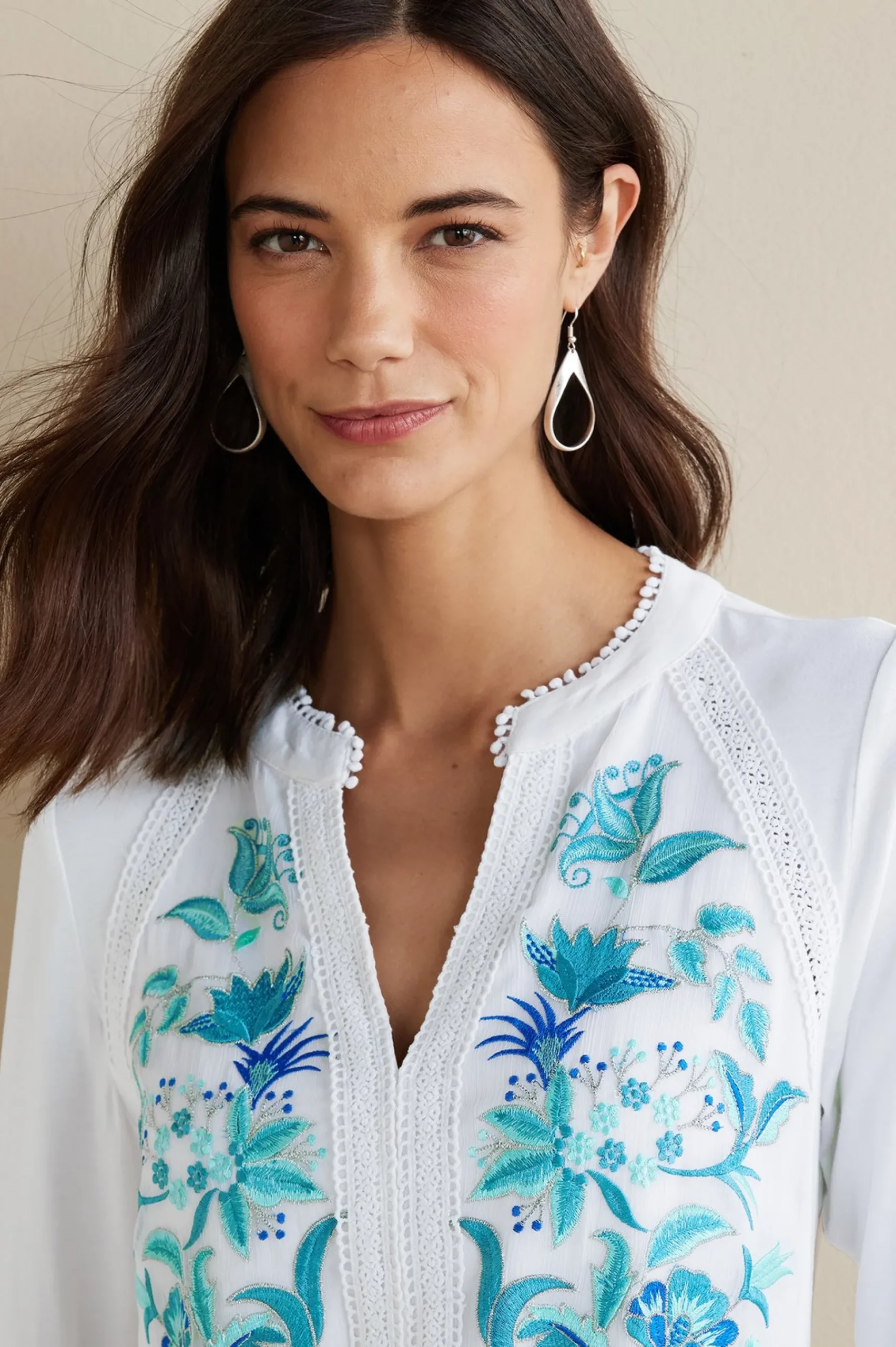 Soft Surroundings Petites Delsie Embroidered Top> Into The Blues|The Floral Shop
