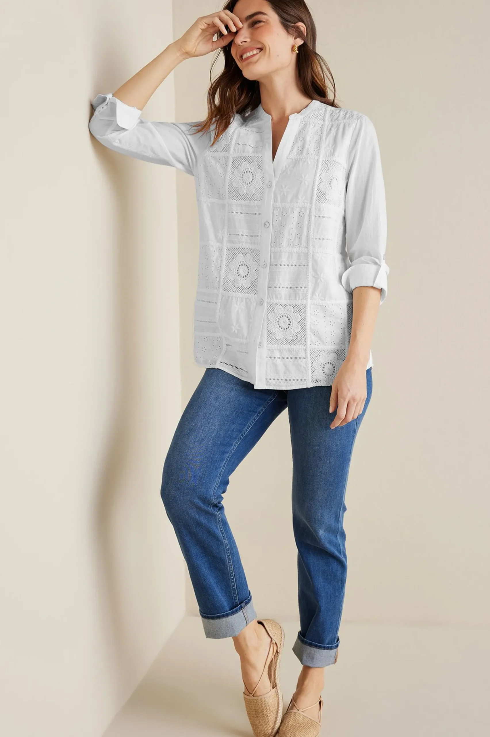 Soft Surroundings Petites Eleanor Crochet Shirt> Feminine Flourish|Global Artistry