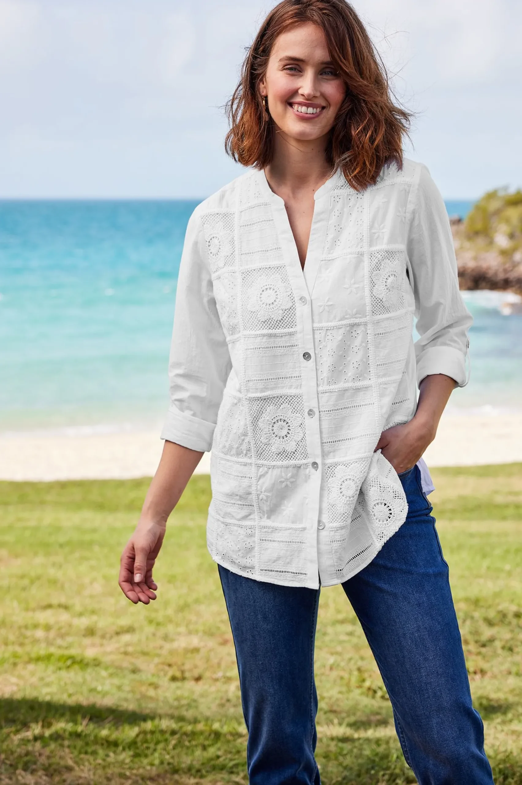 Soft Surroundings Petites Eleanor Crochet Shirt> Feminine Flourish|Global Artistry