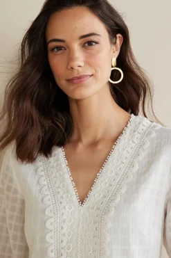 Soft Surroundings Petites Elodie Windowpane Gauze Top><noscript><img width=