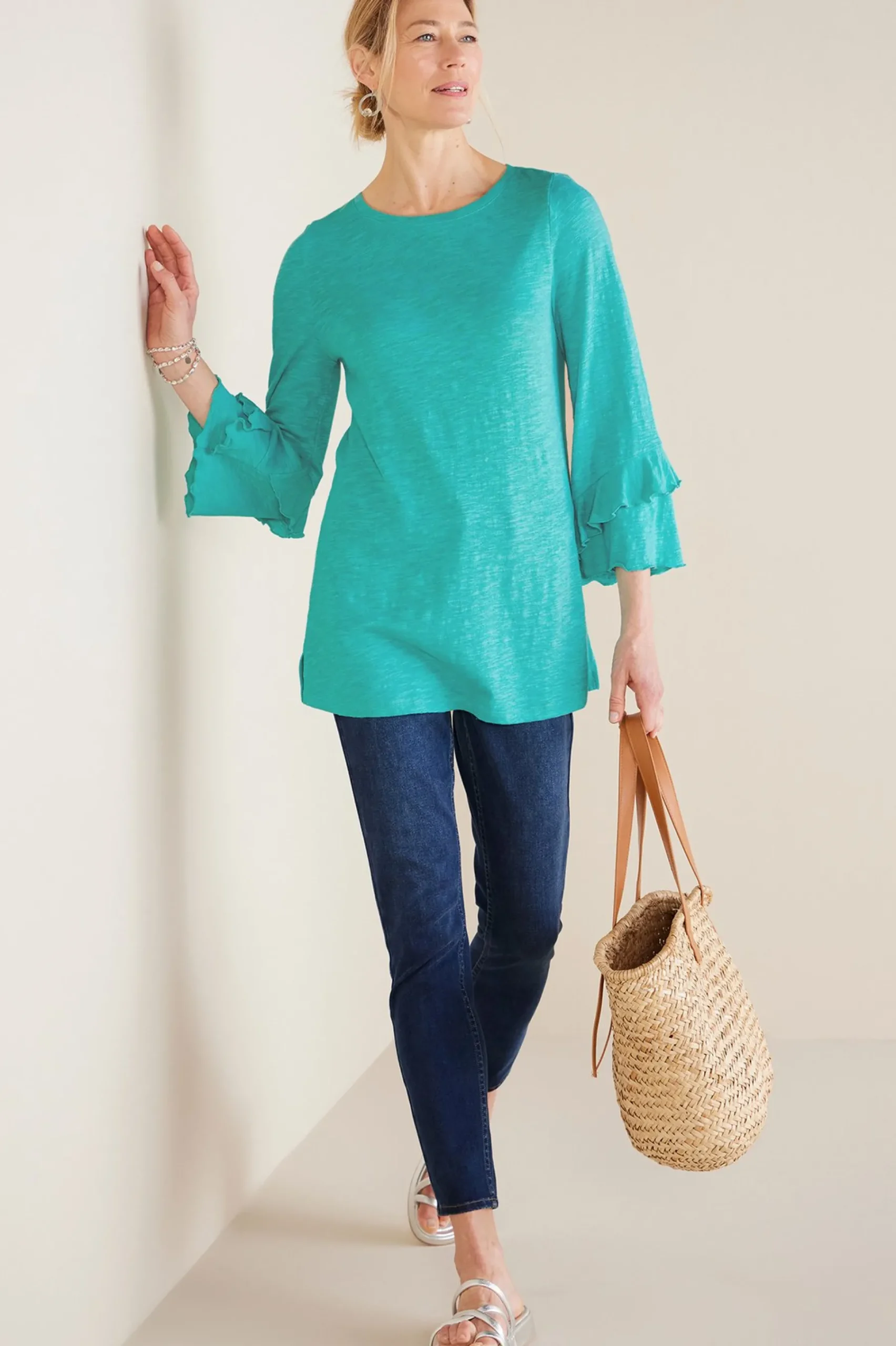 Soft Surroundings Petites Erin Linen Blend Tunic> Feminine Flourish|Into The Blues