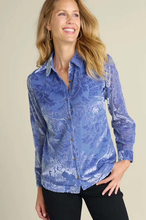 Soft Surroundings Petites Floreat Velvet Shirt> Feminine Flourish|Into The Blues