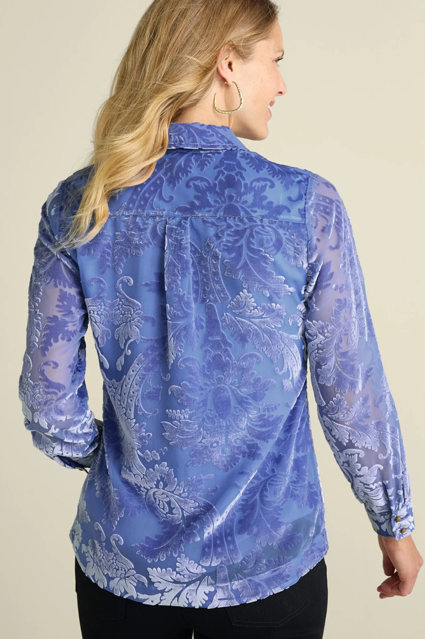Soft Surroundings Petites Floreat Velvet Shirt> Feminine Flourish|Into The Blues