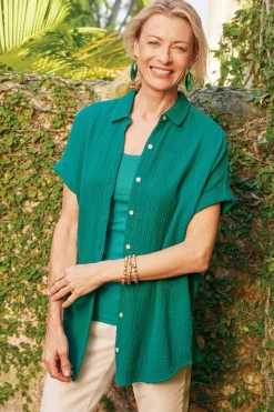 Soft Surroundings Petites Je Veux Gauze Top><noscript><img width=