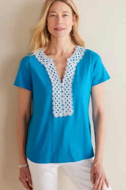 Soft Surroundings Petites Kaitlyn Embellished Knit Tee> Into The Blues|Global Artistry