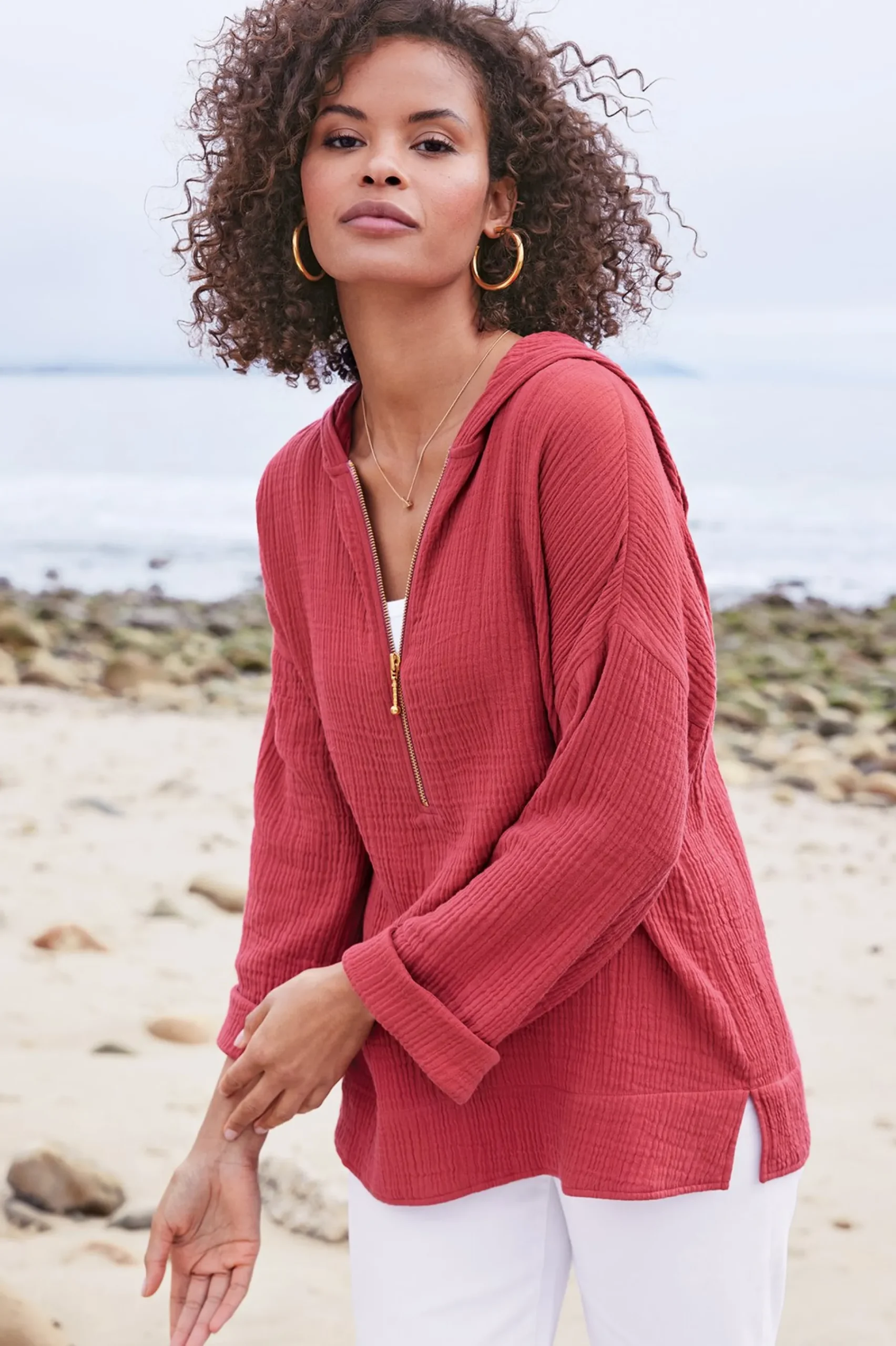 Soft Surroundings Petites Kemia Gauze Hoodie> Gauze Shop