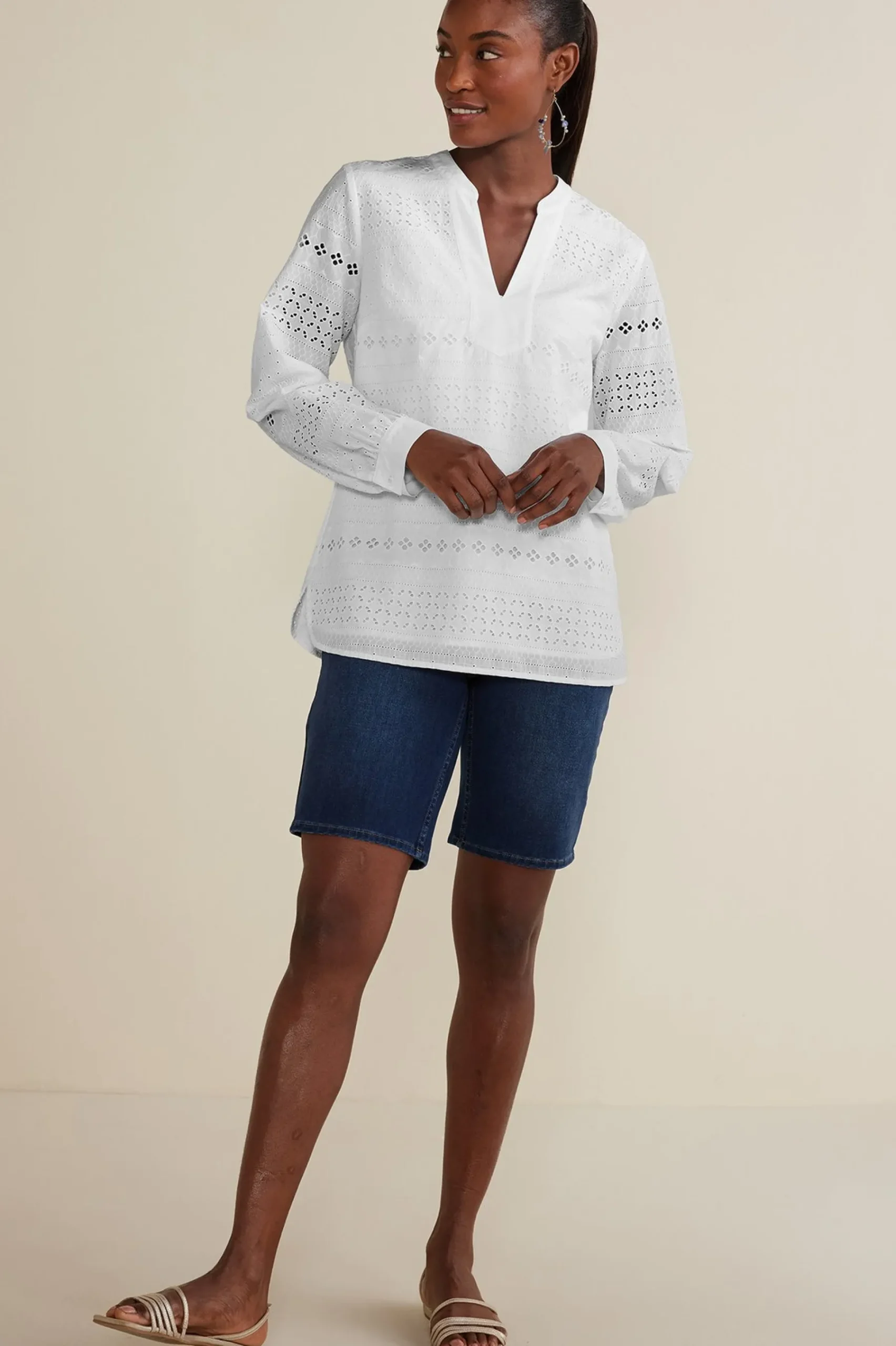 Soft Surroundings Petites Lenore Eyelet Top> Feminine Flourish|Global Artistry