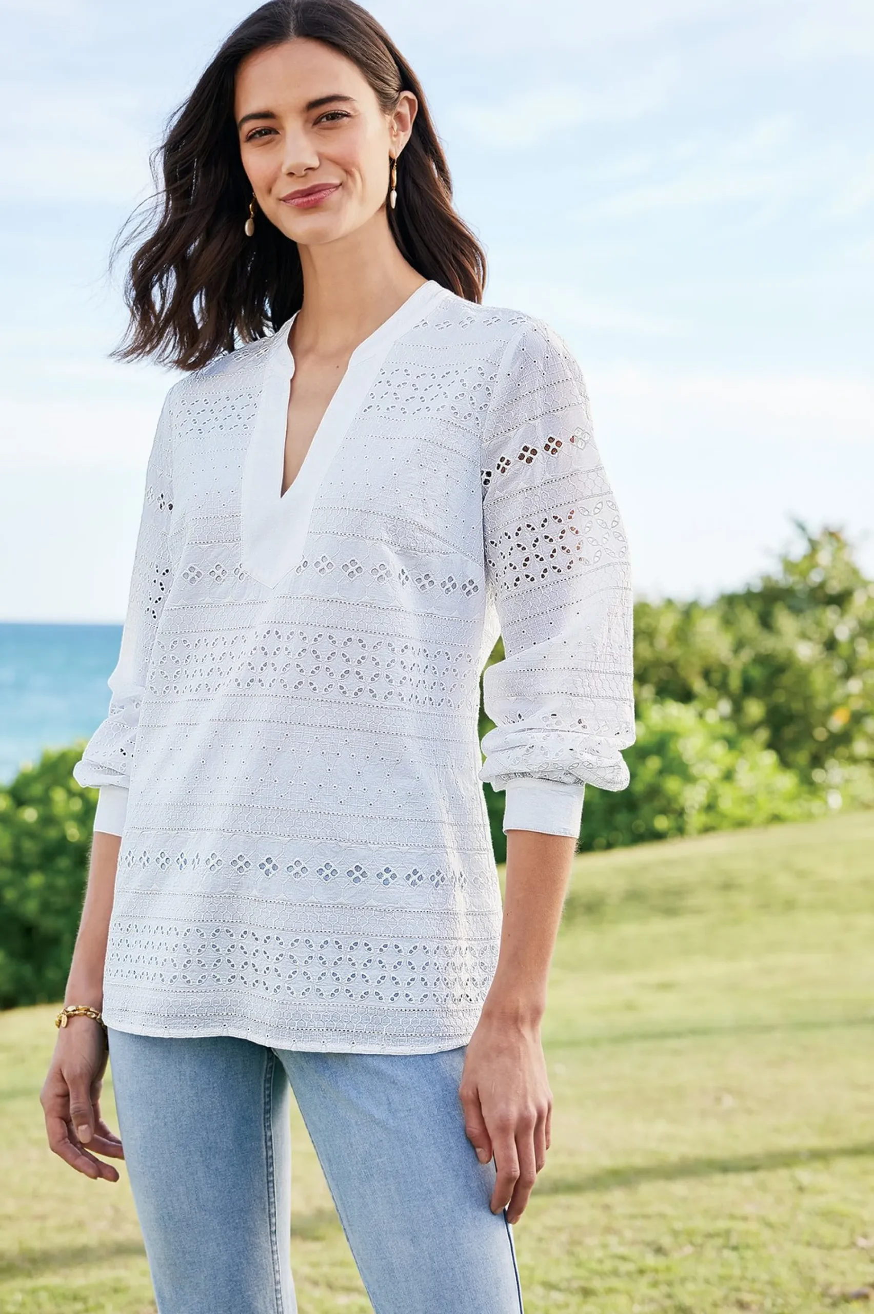Soft Surroundings Petites Lenore Eyelet Top> Feminine Flourish|Global Artistry