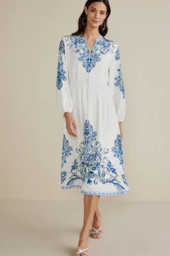 Soft Surroundings Petites Louise Midi Dress> Into The Blues|Global Artistry
