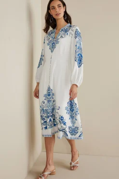 Soft Surroundings Petites Louise Midi Dress> Into The Blues|Global Artistry