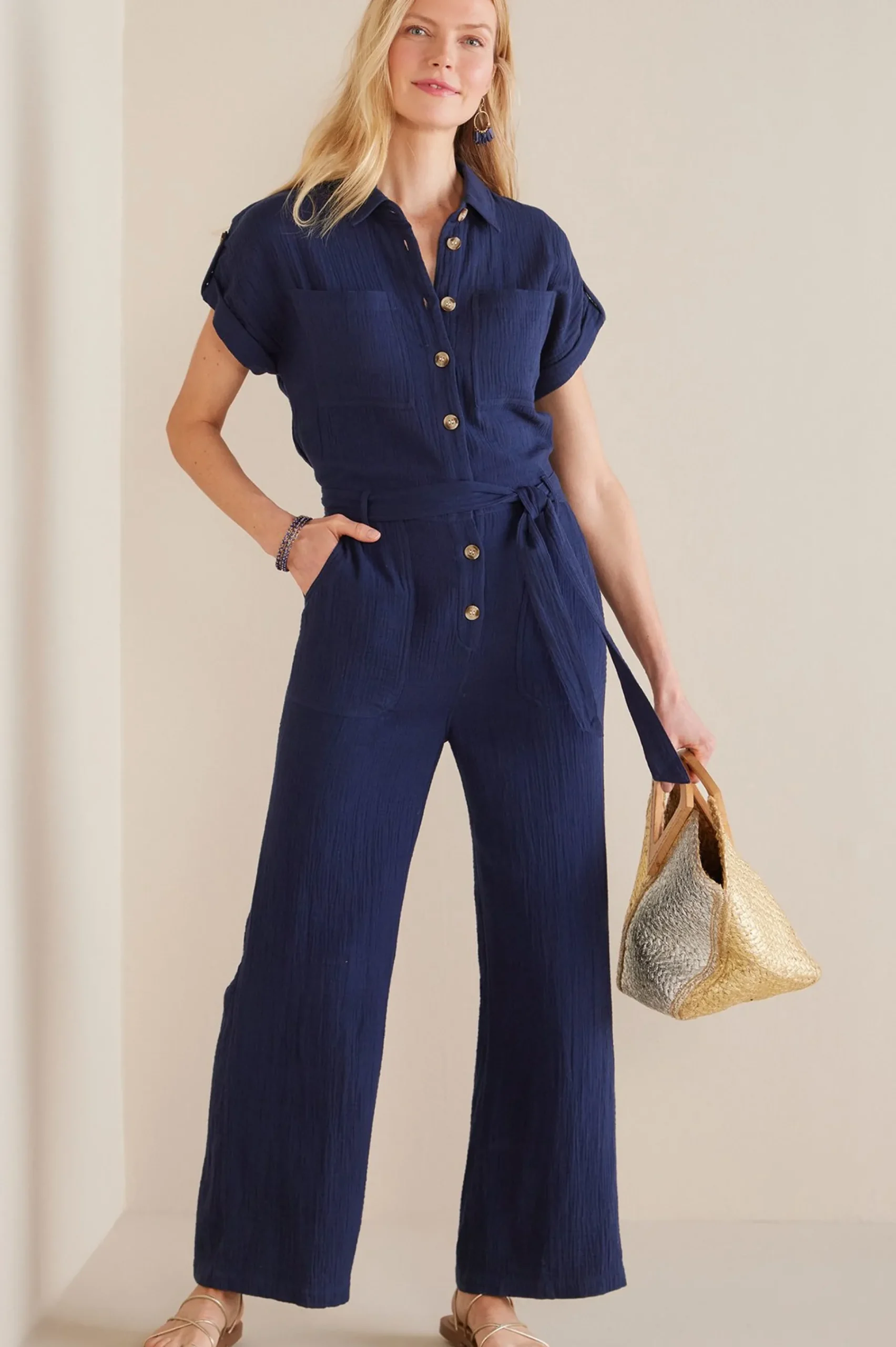 Soft Surroundings Petites Natasha Gauze Jumpsuit> Into The Blues|Gauze Shop