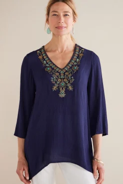 Soft Surroundings Petites Paulina Gauze Pullover> Feminine Flourish|Into The Blues