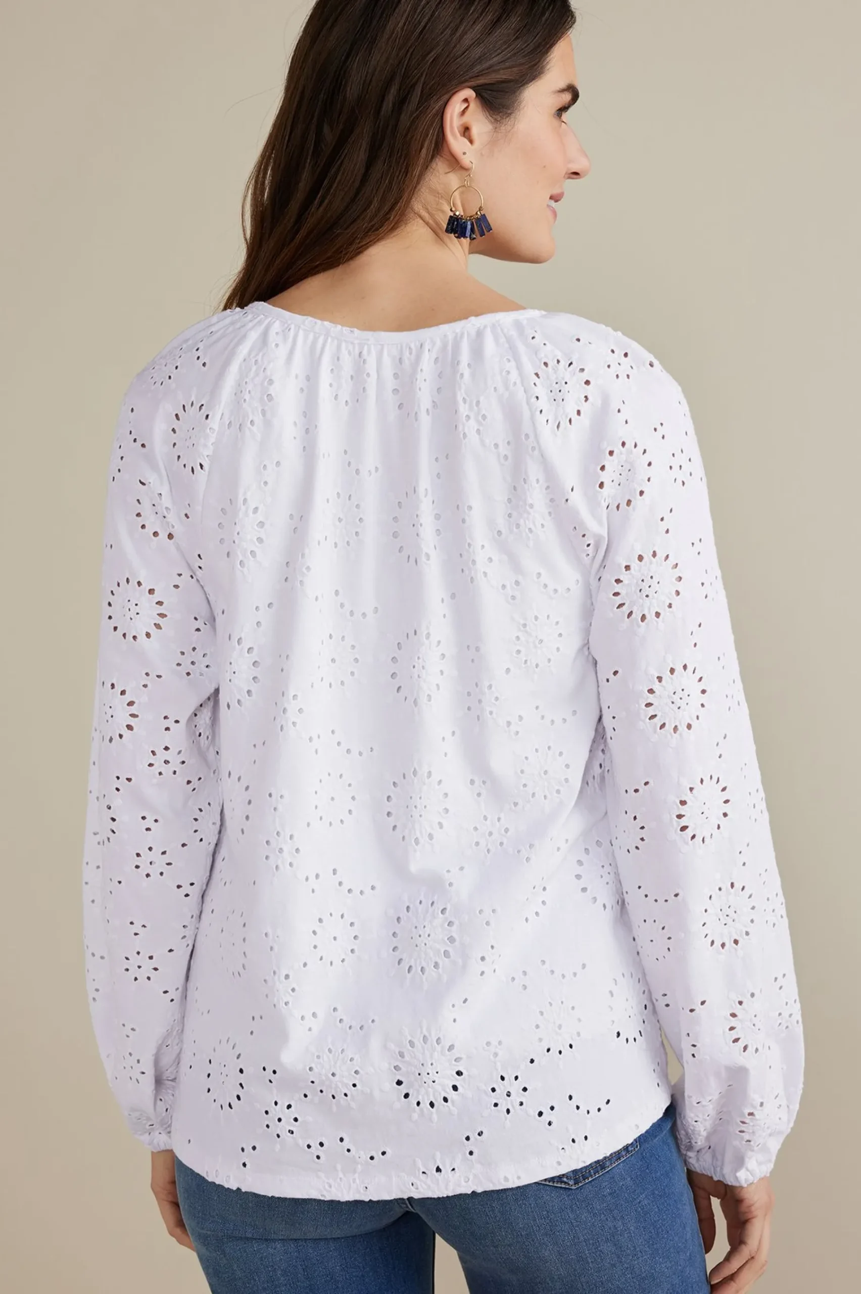 Soft Surroundings Petites Rhiannon Eyelet Peasant Top> Feminine Flourish|Global Artistry