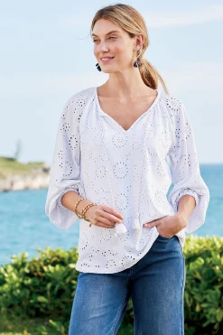 Soft Surroundings Petites Rhiannon Eyelet Peasant Top><noscript><img width=